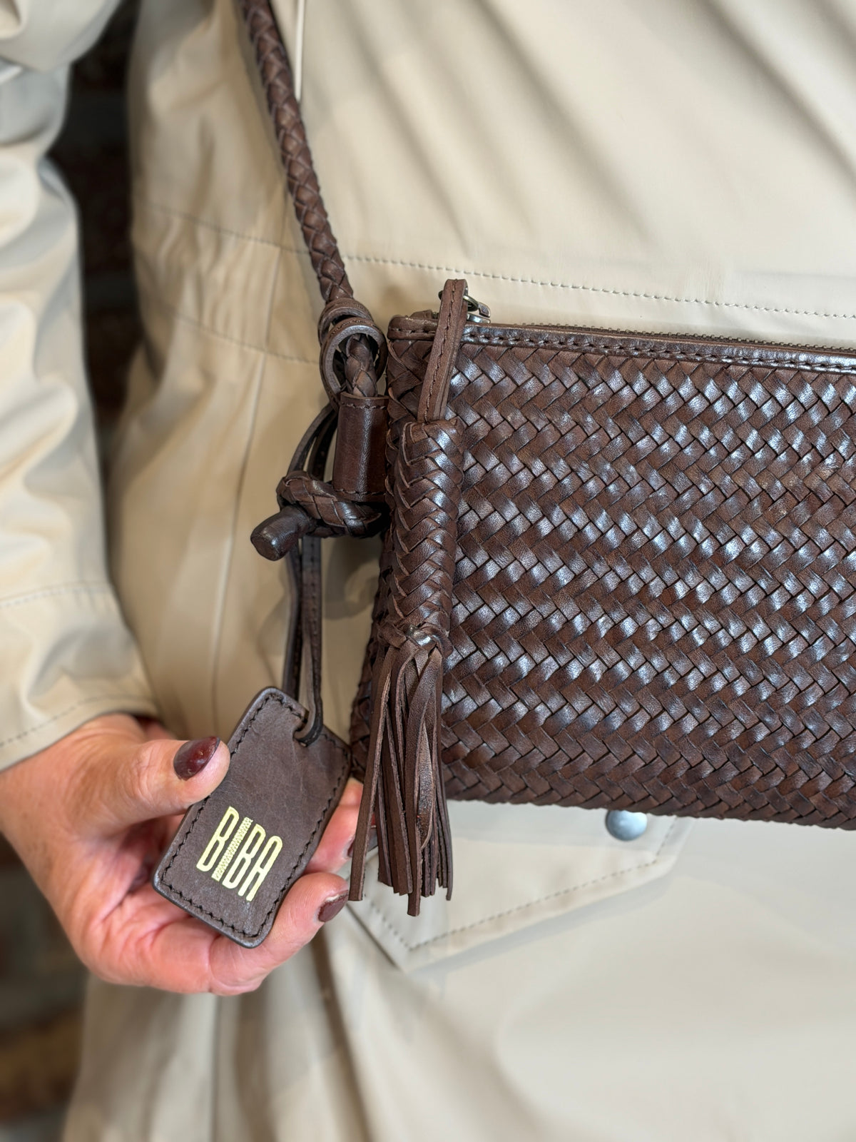 BIBA leather perkins cross body nag in dark brown