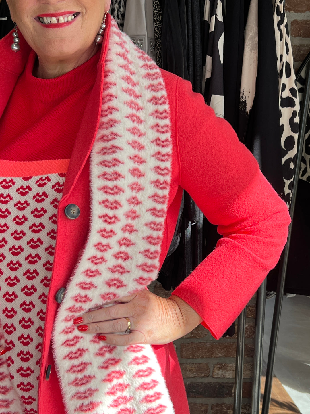 Oui Mayson Boiled Wool Coat In Neon Pink