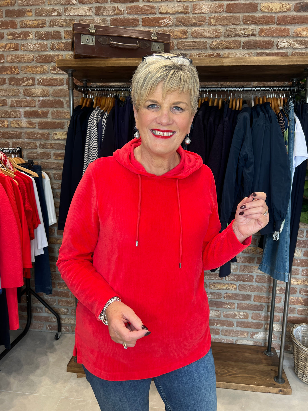 Cecil Cord Hoodie In Fiery Red