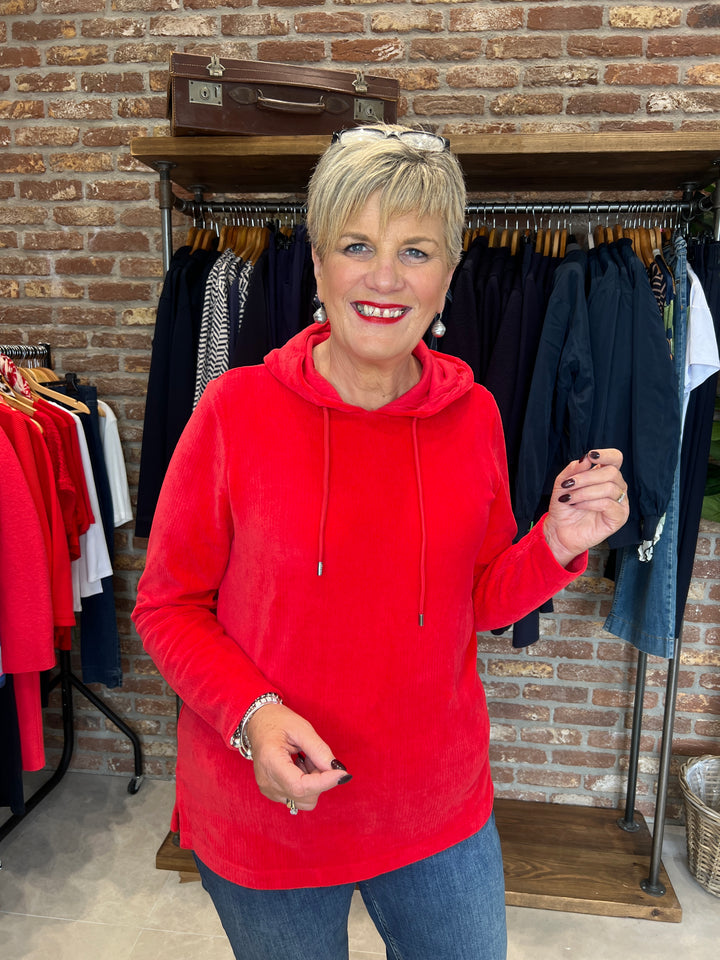 Cecil Cord Hoodie In Fiery Red