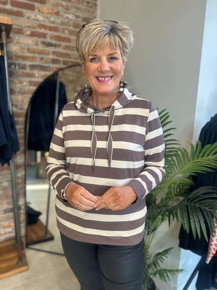 Cecil Striped Hoodie In Urban Taupe
