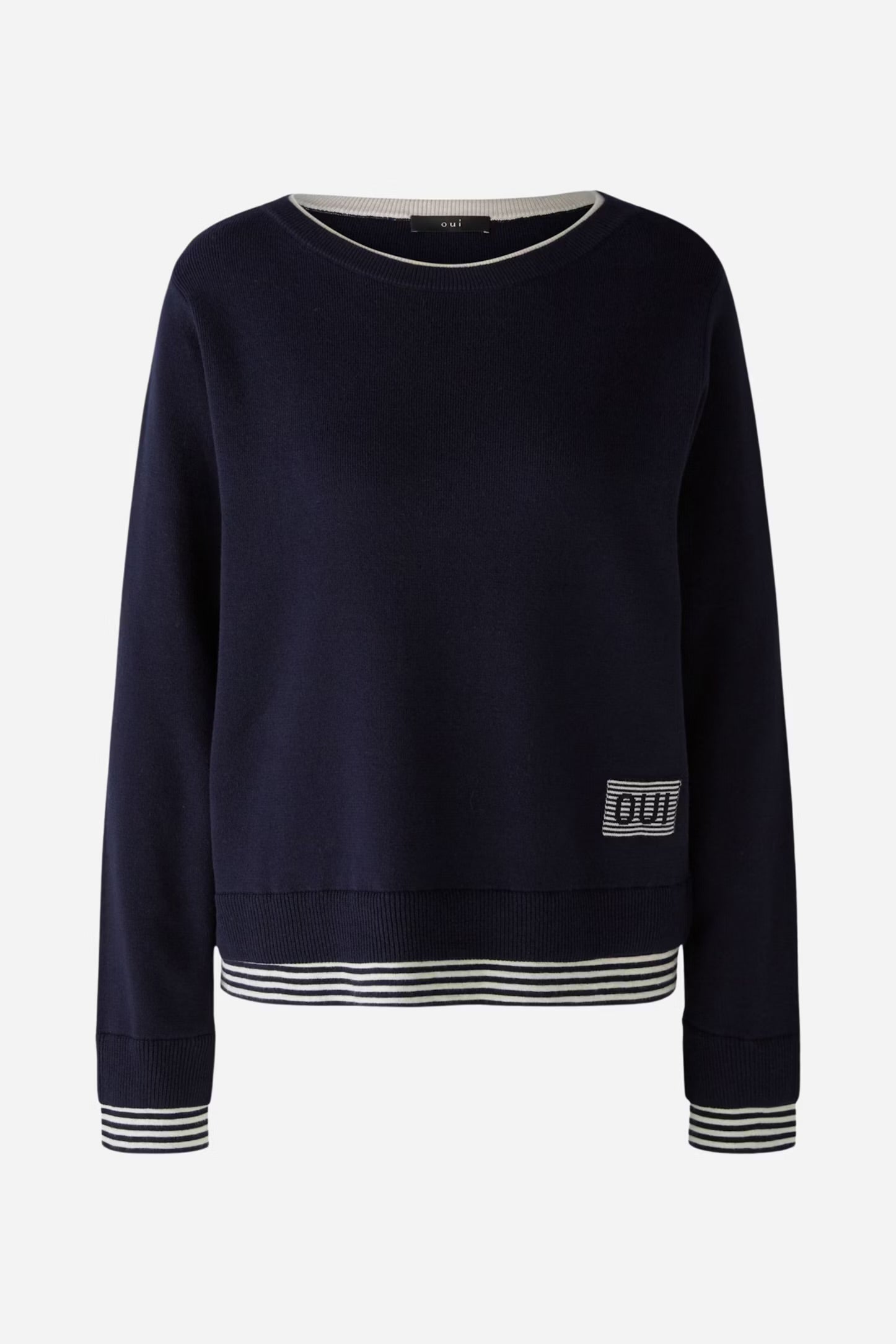 Oui Contrasting Stripes Pullover In navy & white