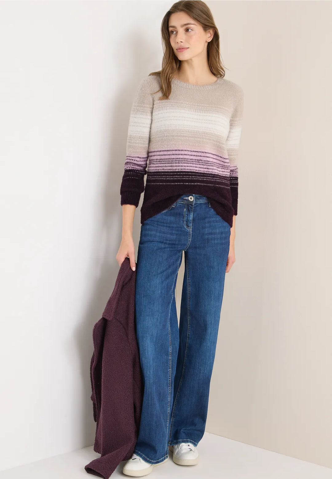 Cecil Striped Jumper In Eggplant Red