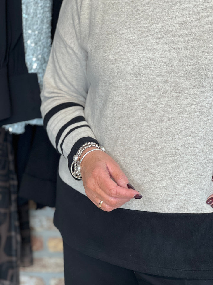 Peruzzi Stripe Colour Block Fleece In Stone