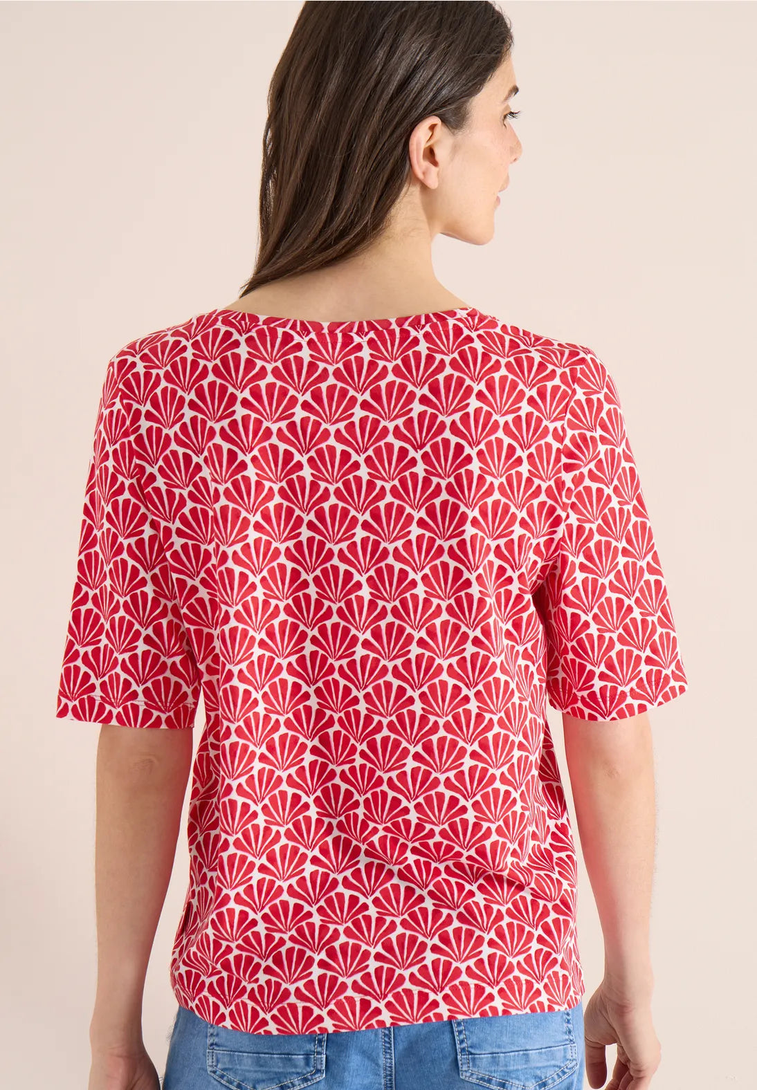 Cecil boatneck  print top In glazed apple red