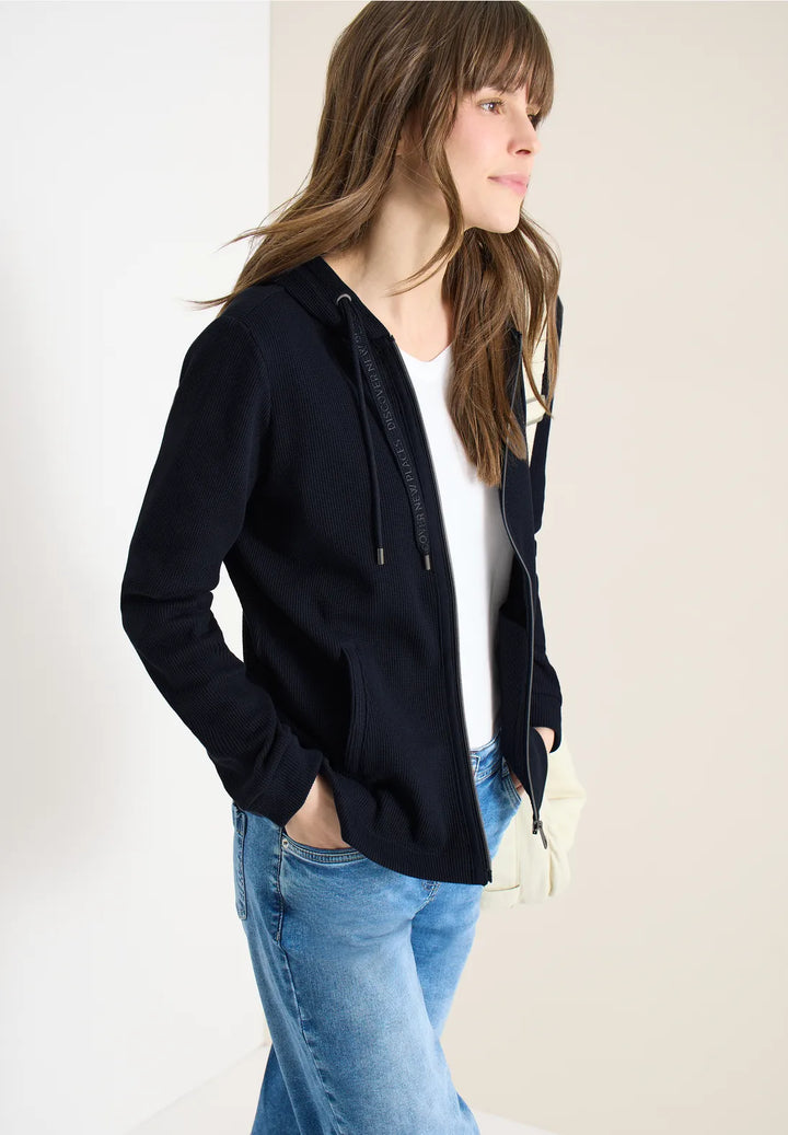 Cecil Ribbed Hooded Jacket In Navy