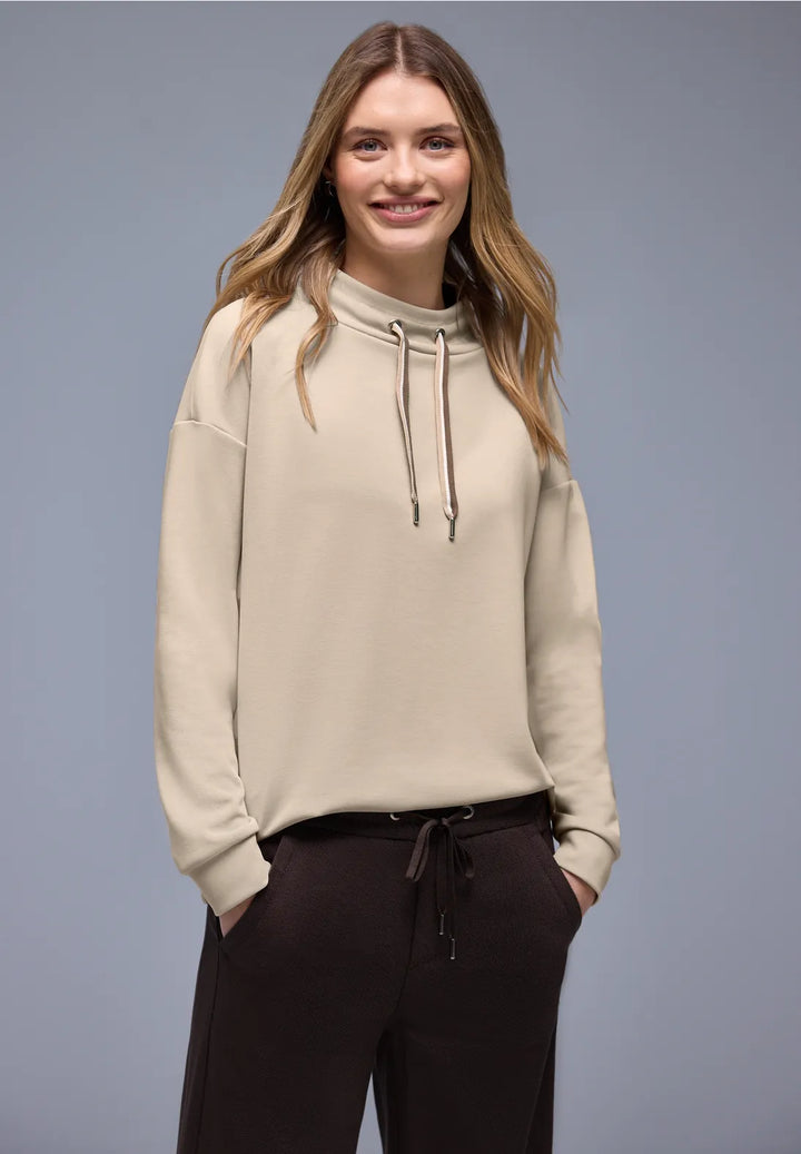 Street One silk look sweatshirt In Cotton Beige
