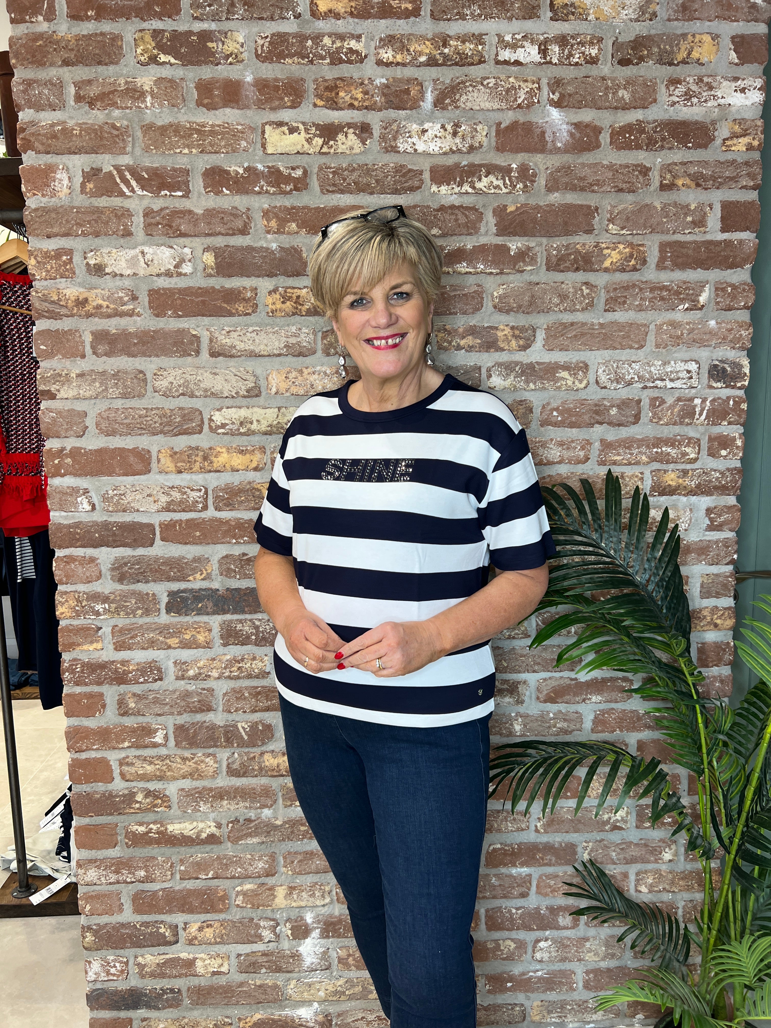 Monari Striped Shine Sweatshirt In Marine