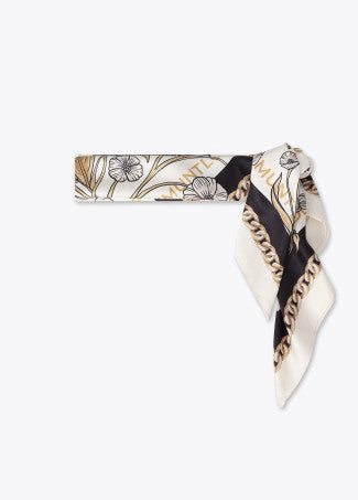 Tigers & flowers square scarf in ecru & black