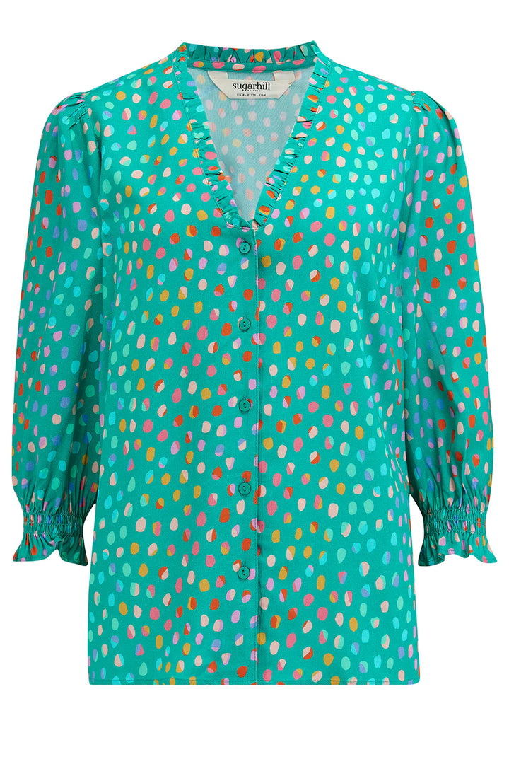 Sugarhill Brighton Vivi Frill Blouse In Green Multi