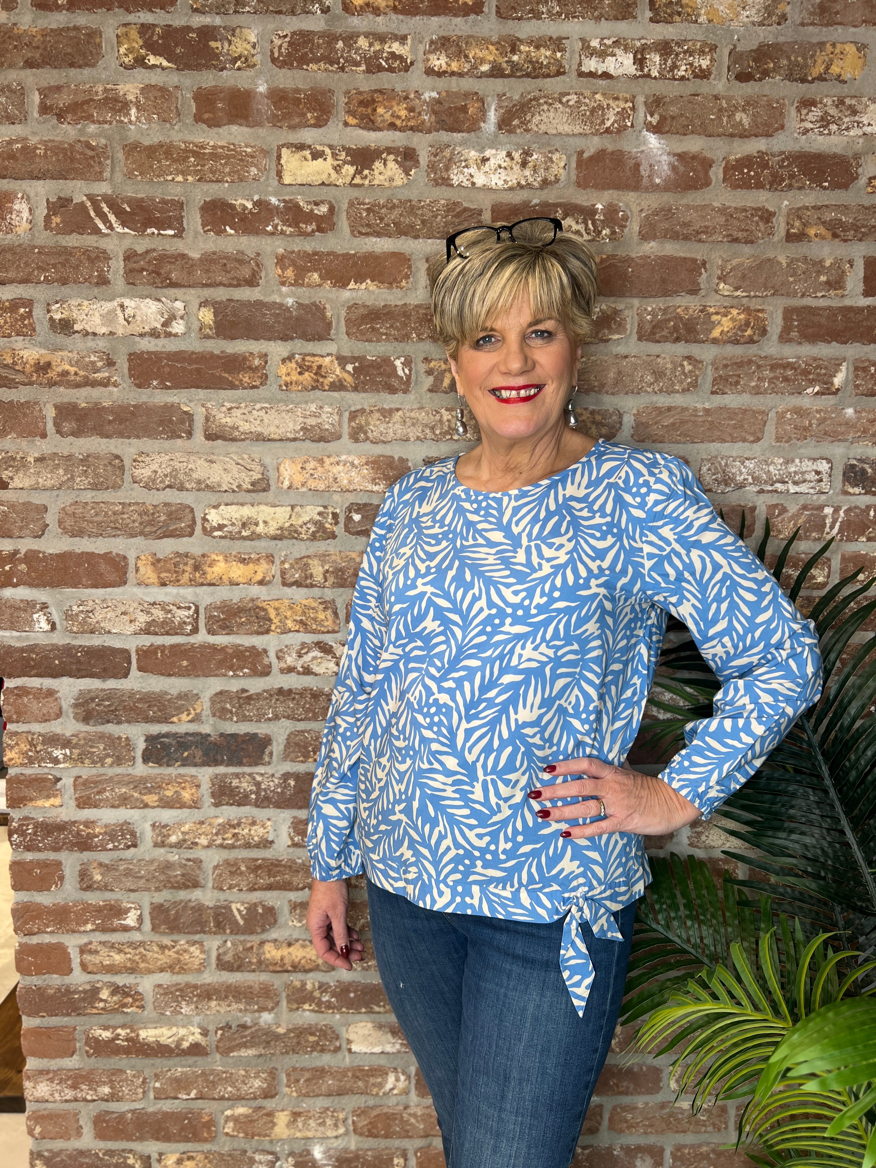 Cecil Two Tone Blouse In Fountain Blue