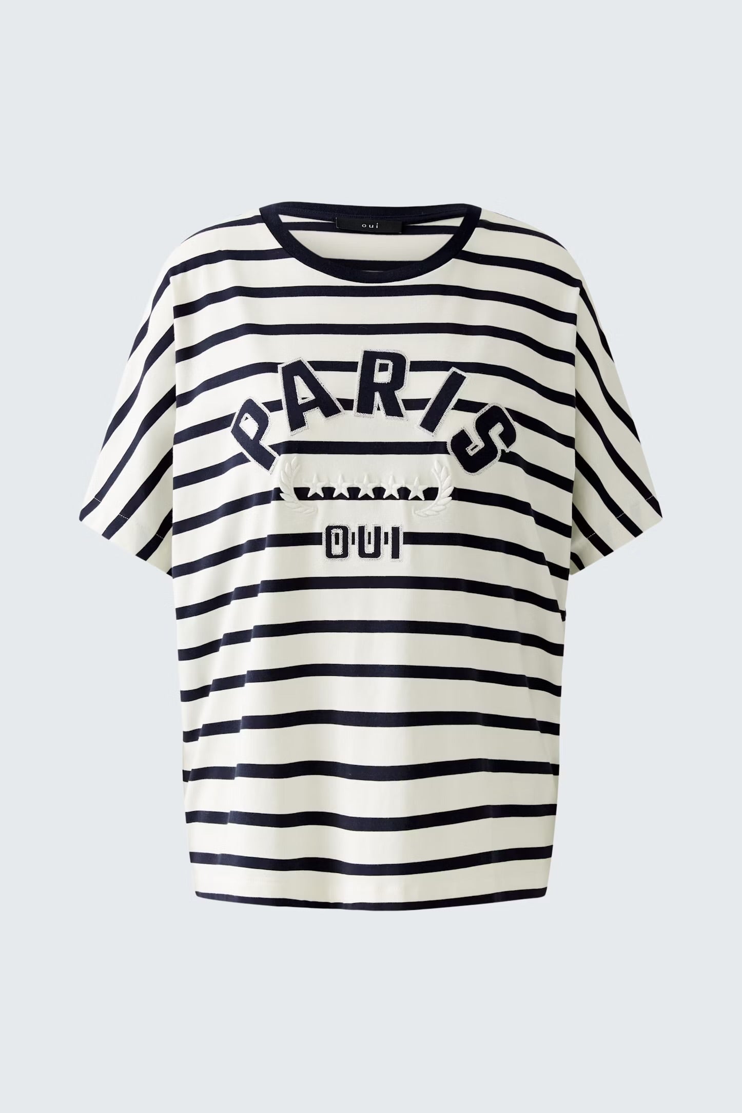 Oui Striped Decorative T-shirt In navy & White