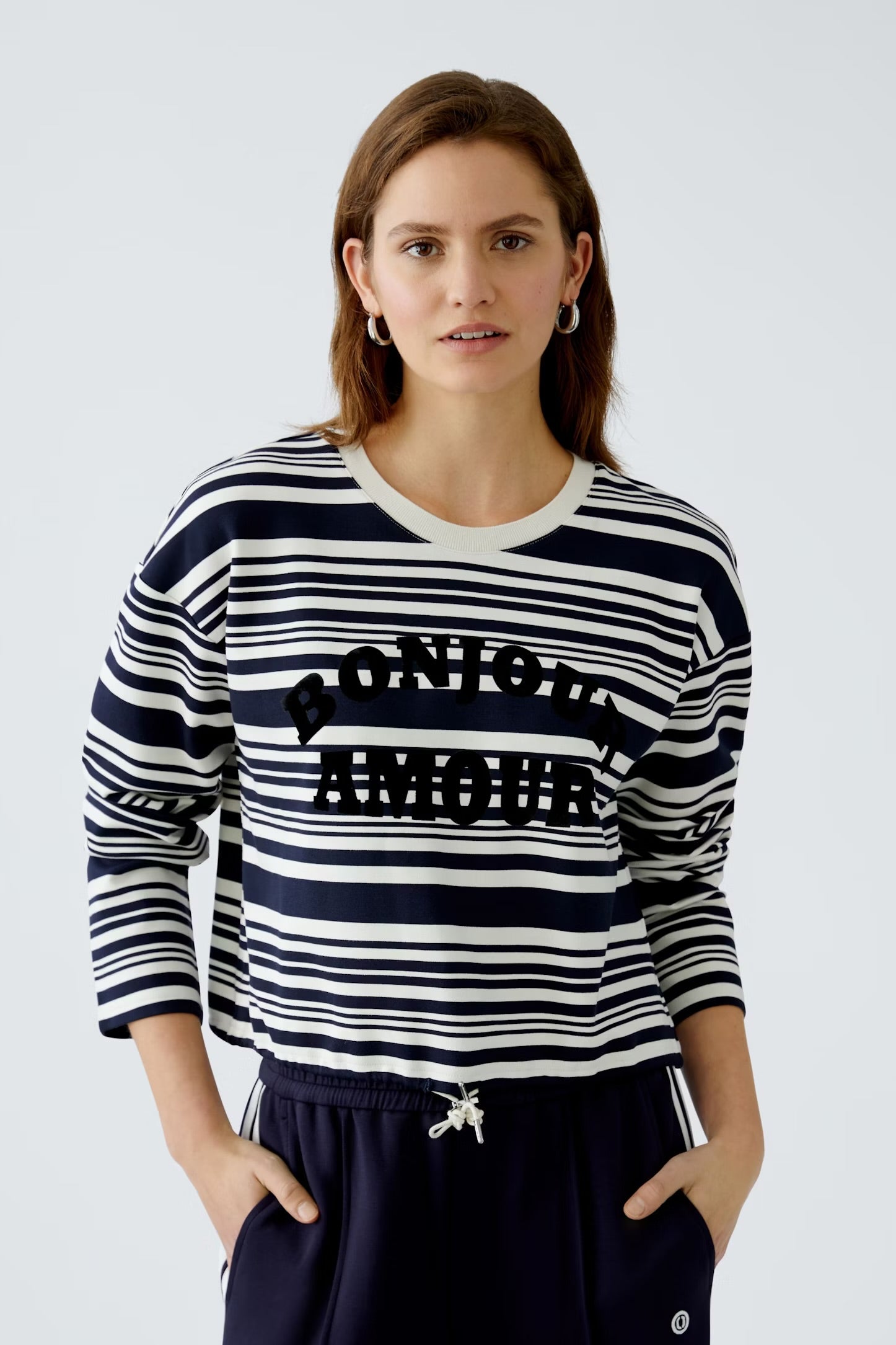 Oui “Bonjour Amour” Sweatshirt In Navy & White