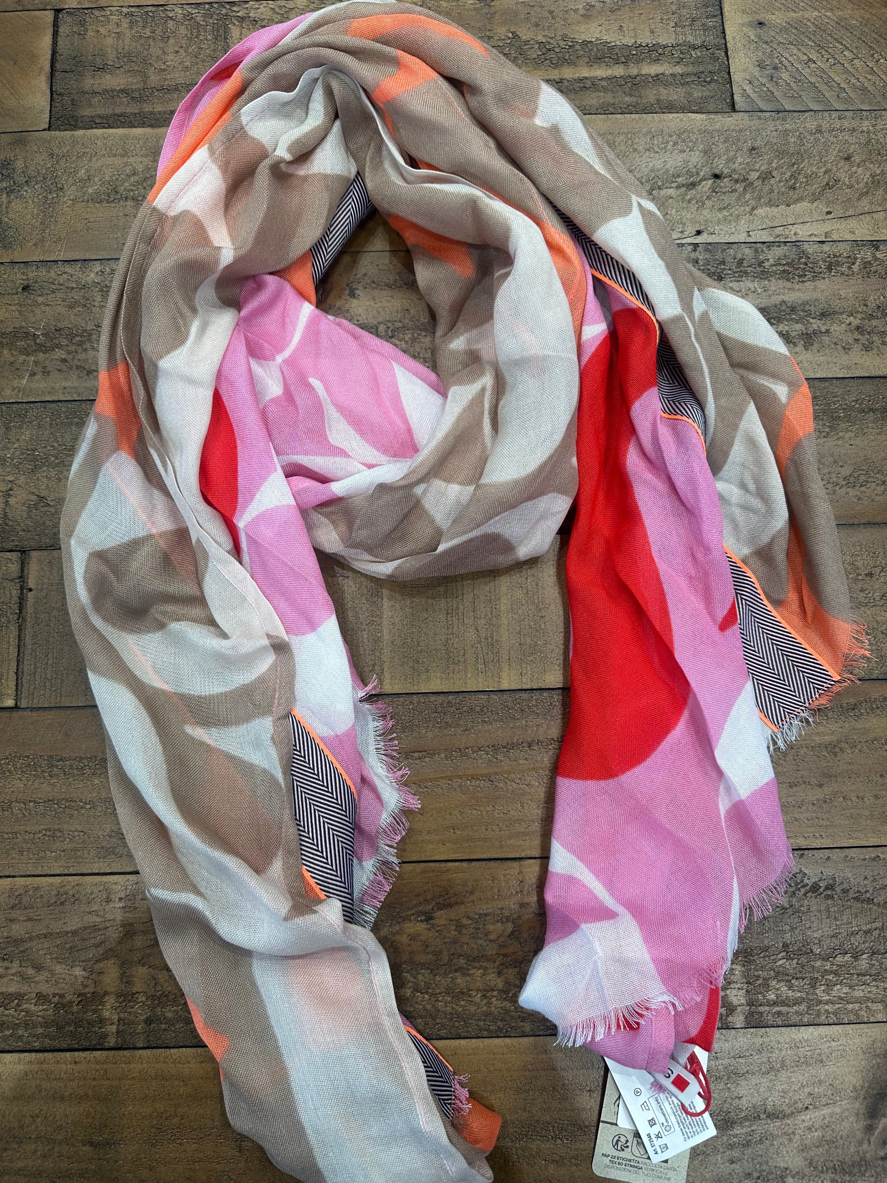 Street One Printed Scarf In Pink & Taupe