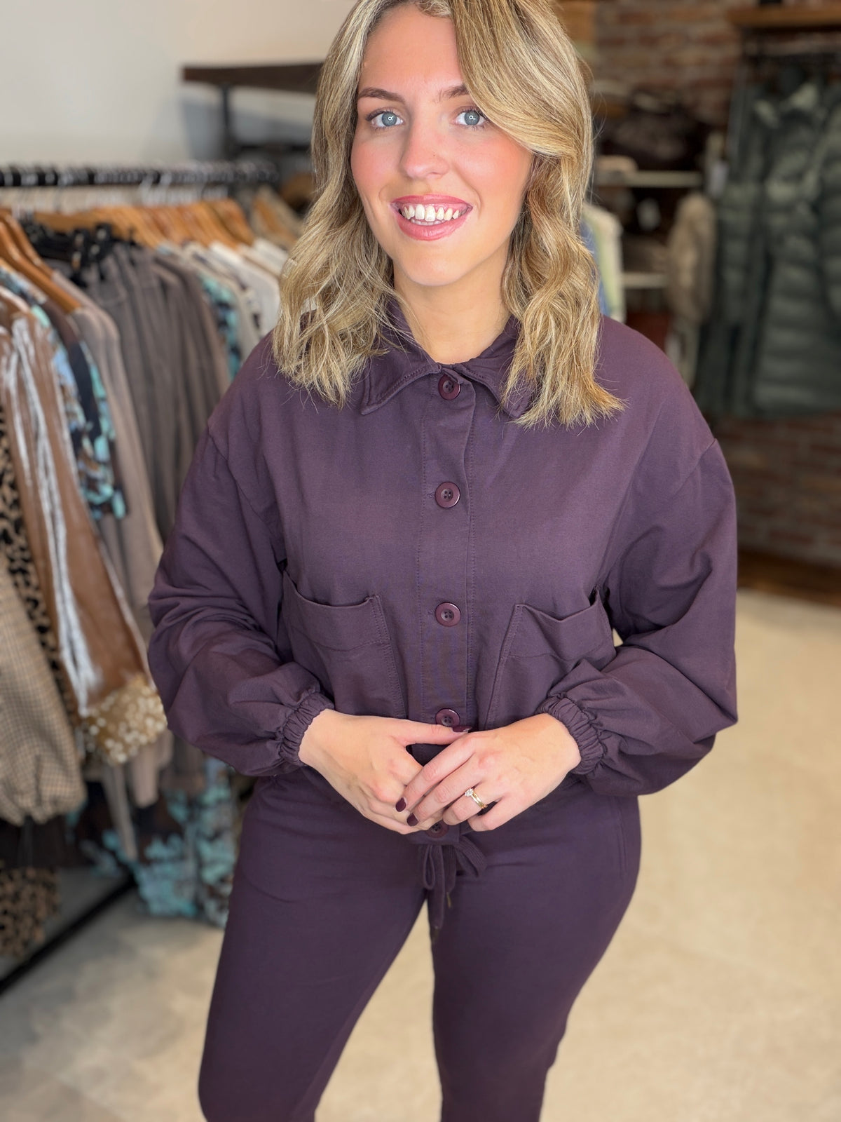 Patch pocket jacket in Mulberry