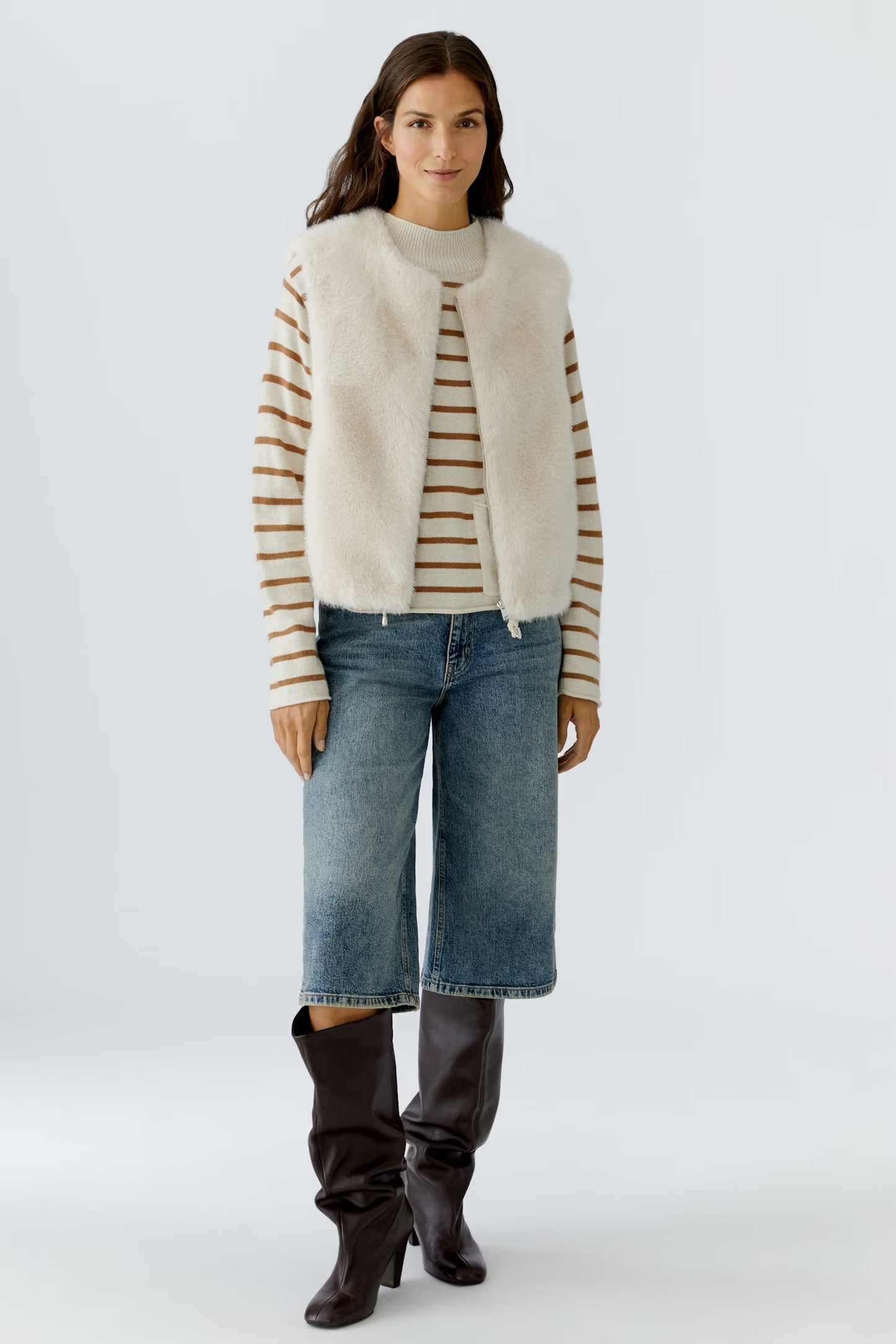 Oui Faux Fur Waistcoat In Whitecap Grey