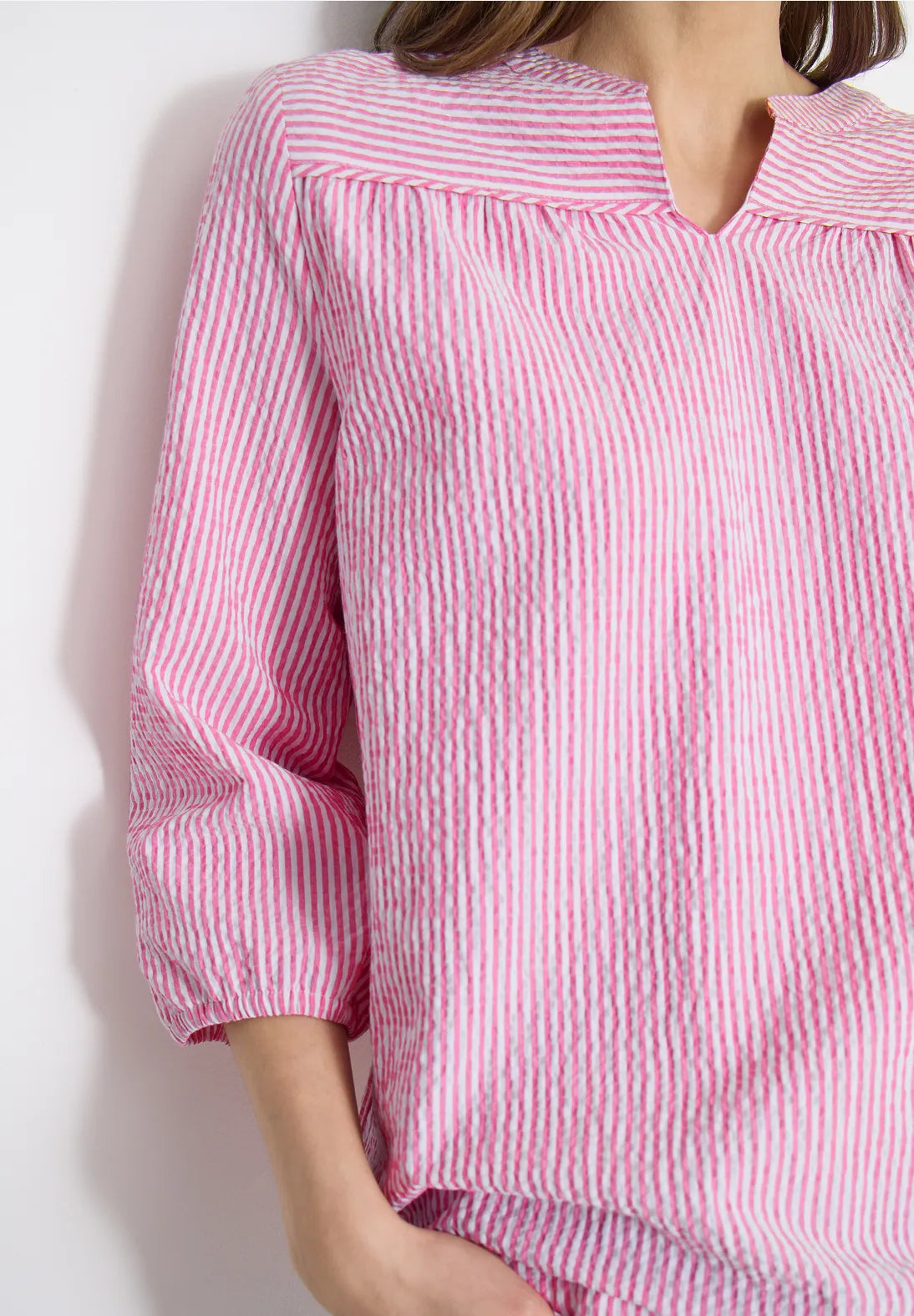 Cecil seersucker Striped Blouse In beetroot pink