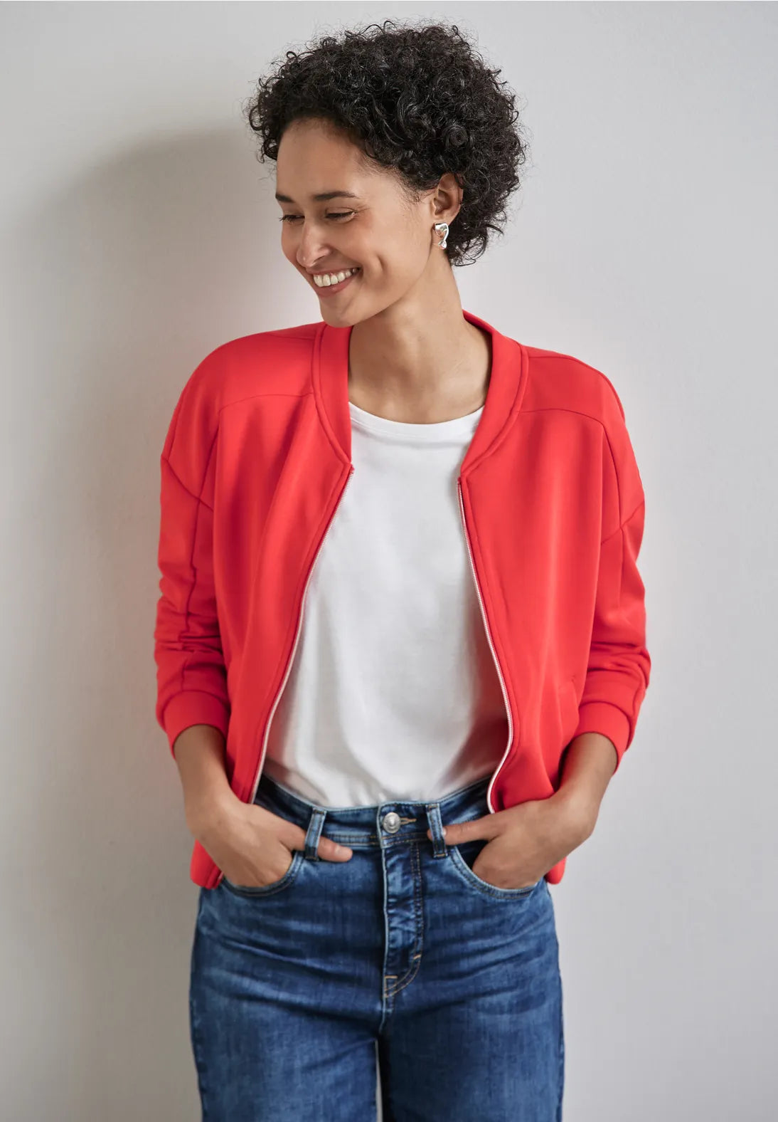 Street One Silk Look Jacket In Mandarin Red