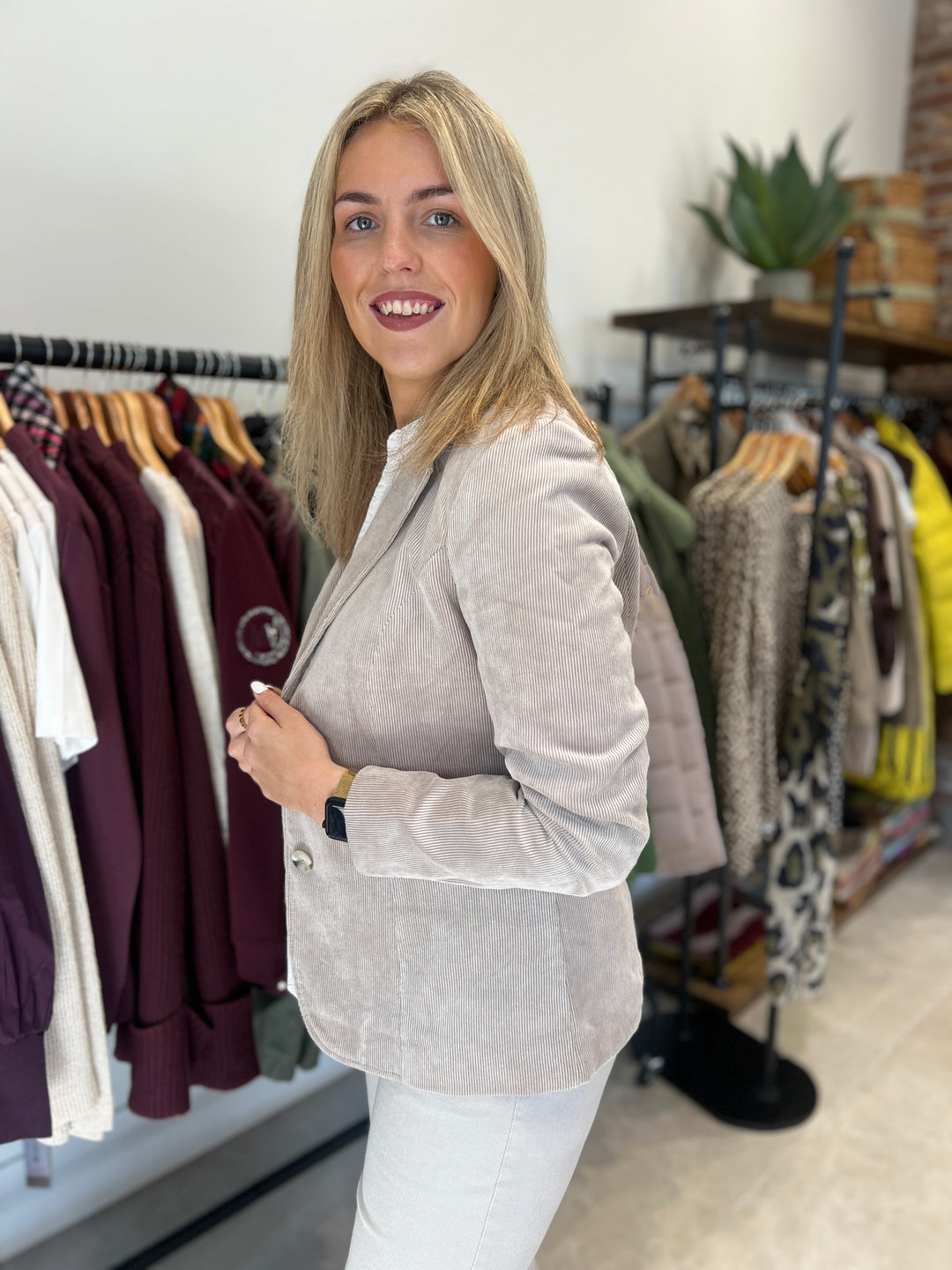 Street One Cord Blazer In Morning Beige