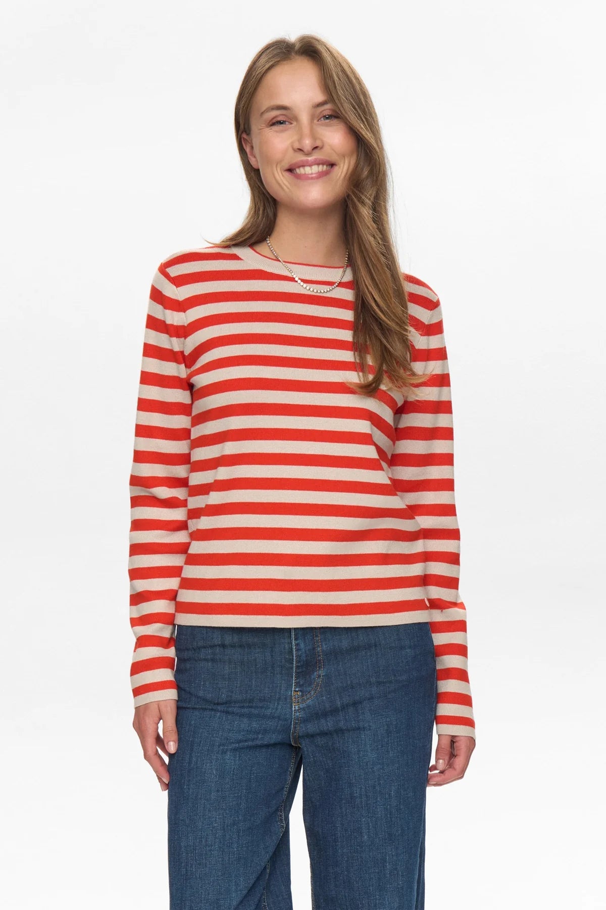 Nümph Nustripy Striped Pullover In Fiery Red