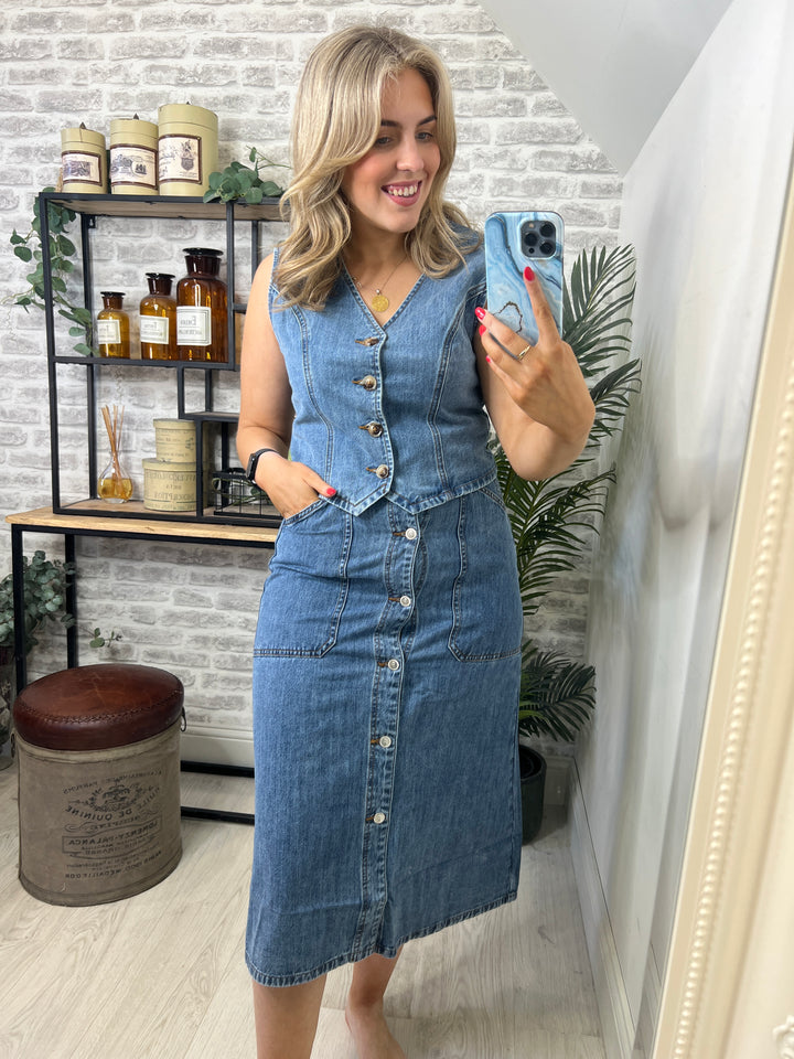 FRNCH Catty Blue Jean Skirt