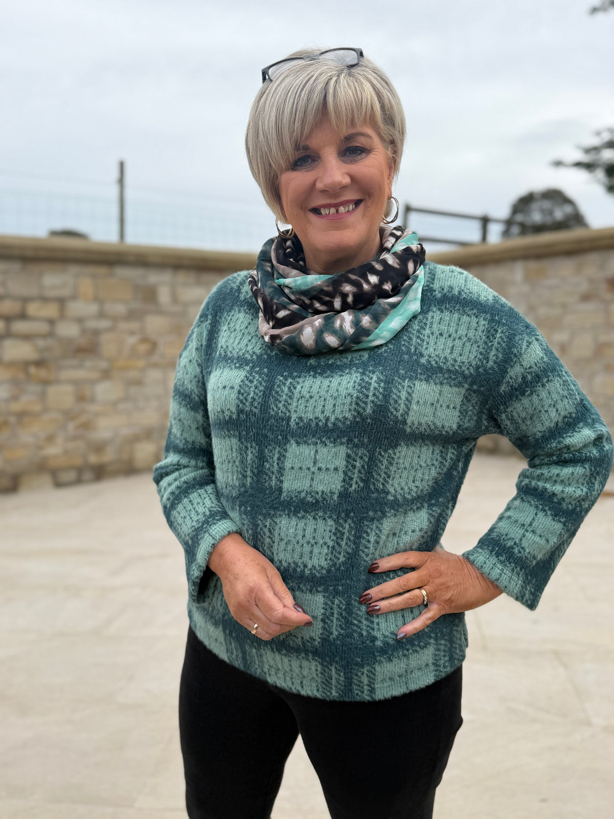 Fluffy sweatshirt in stormy green