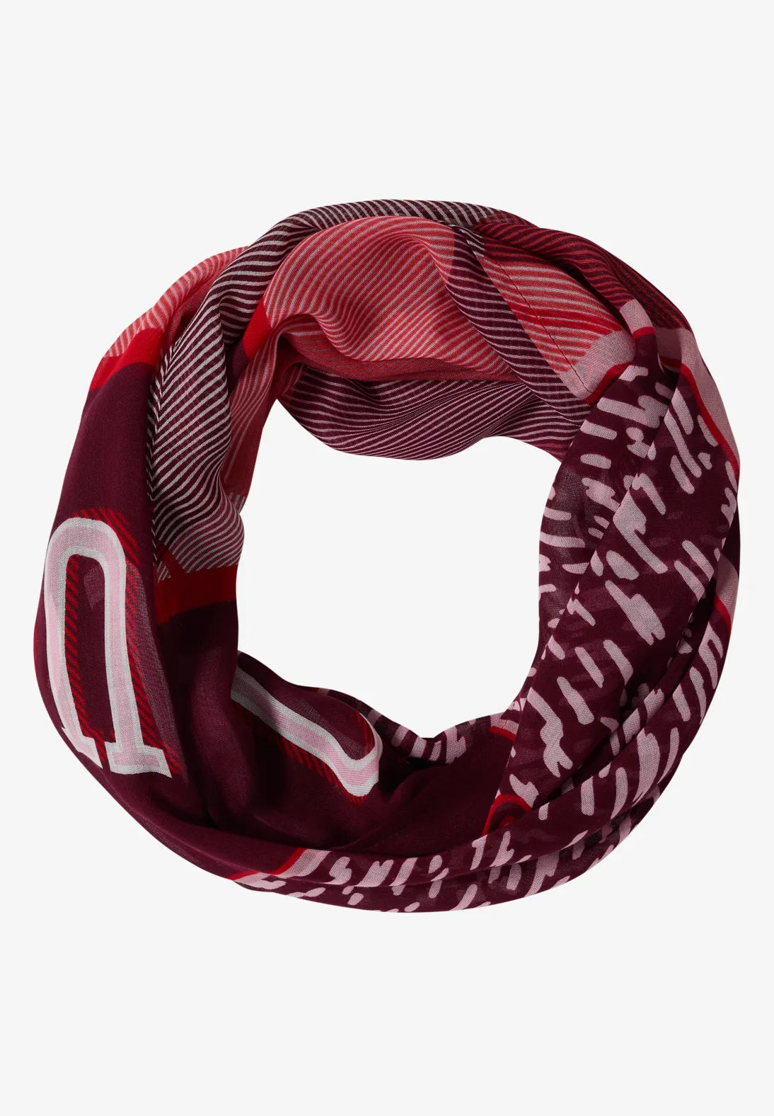Patchwork print loop snood in Red wine