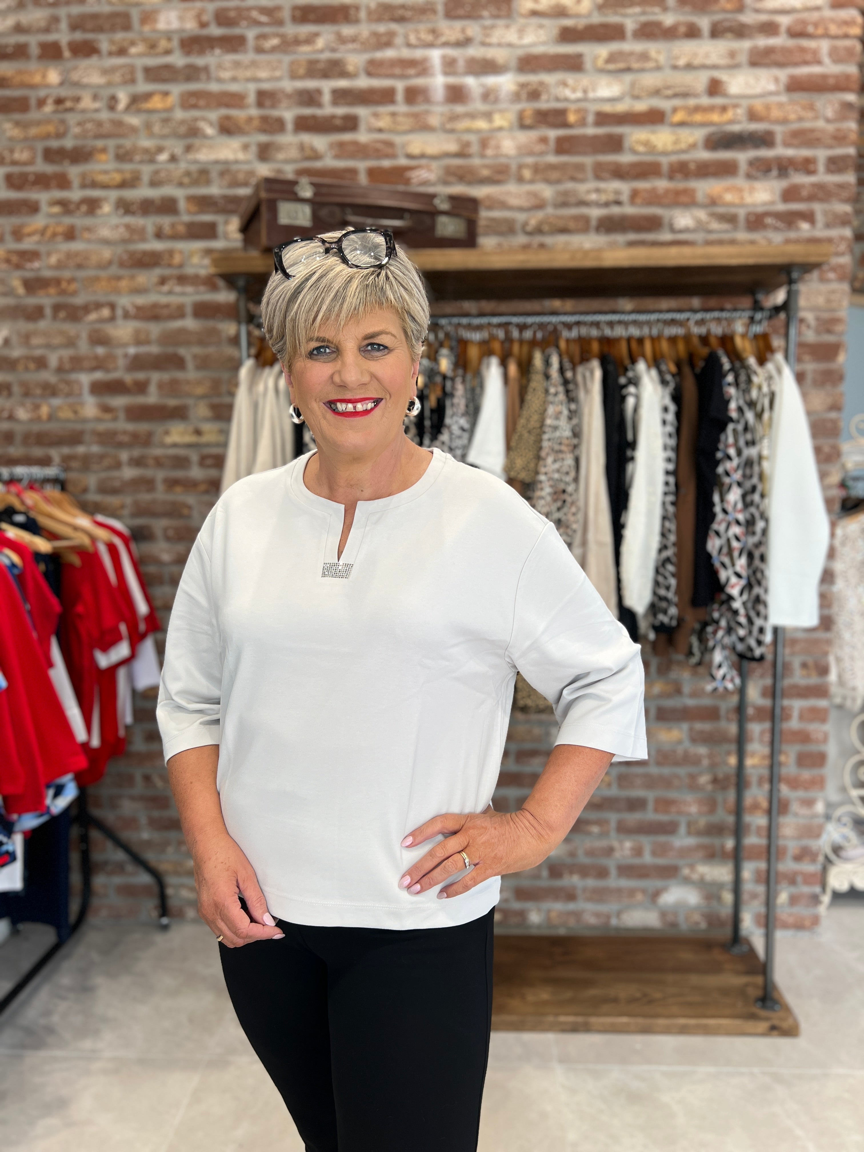 Monari Sweatshirt With Rhinestones In Oat Milk