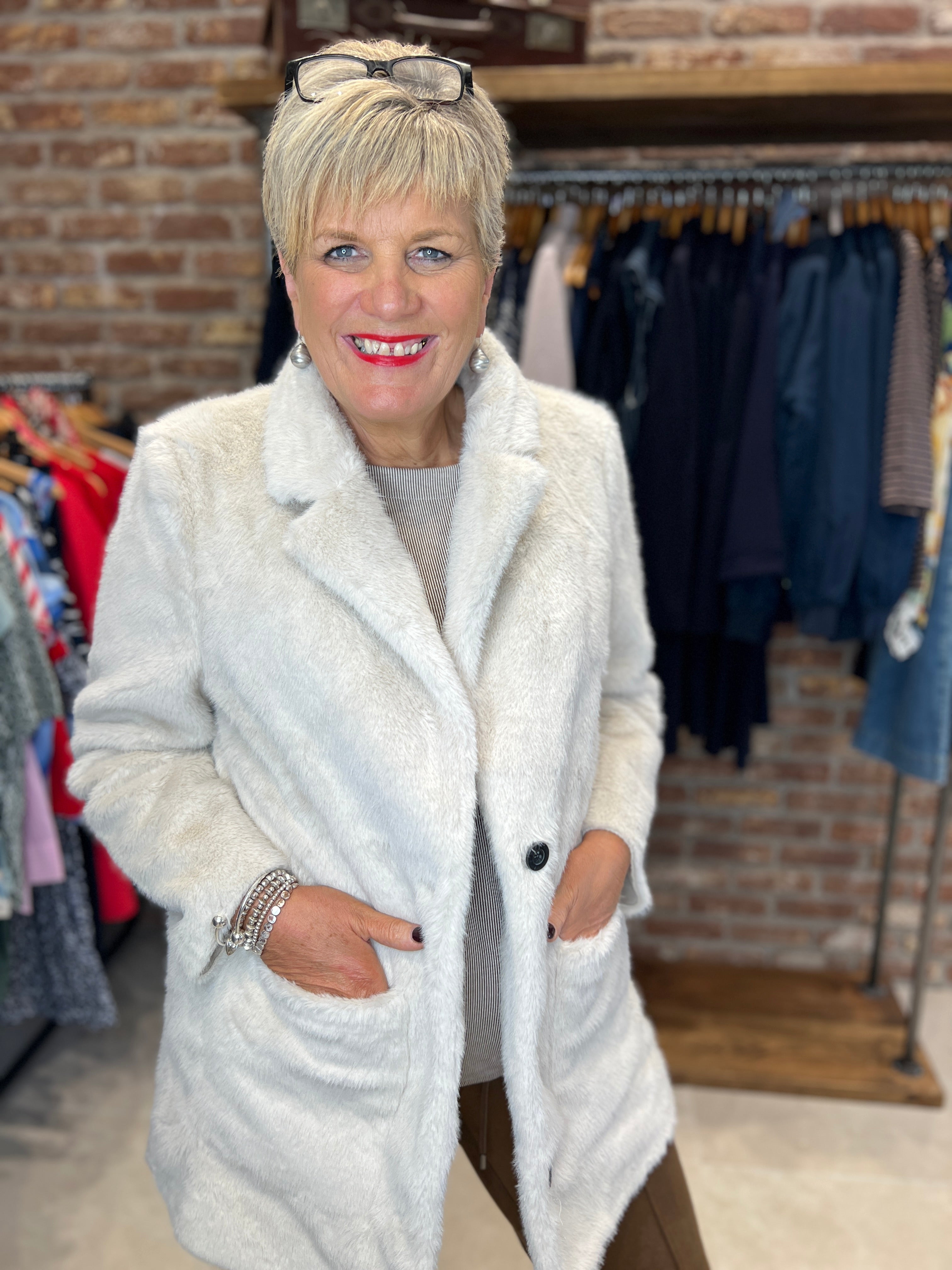 Street One Faux Fur Coat In Pastel Sand