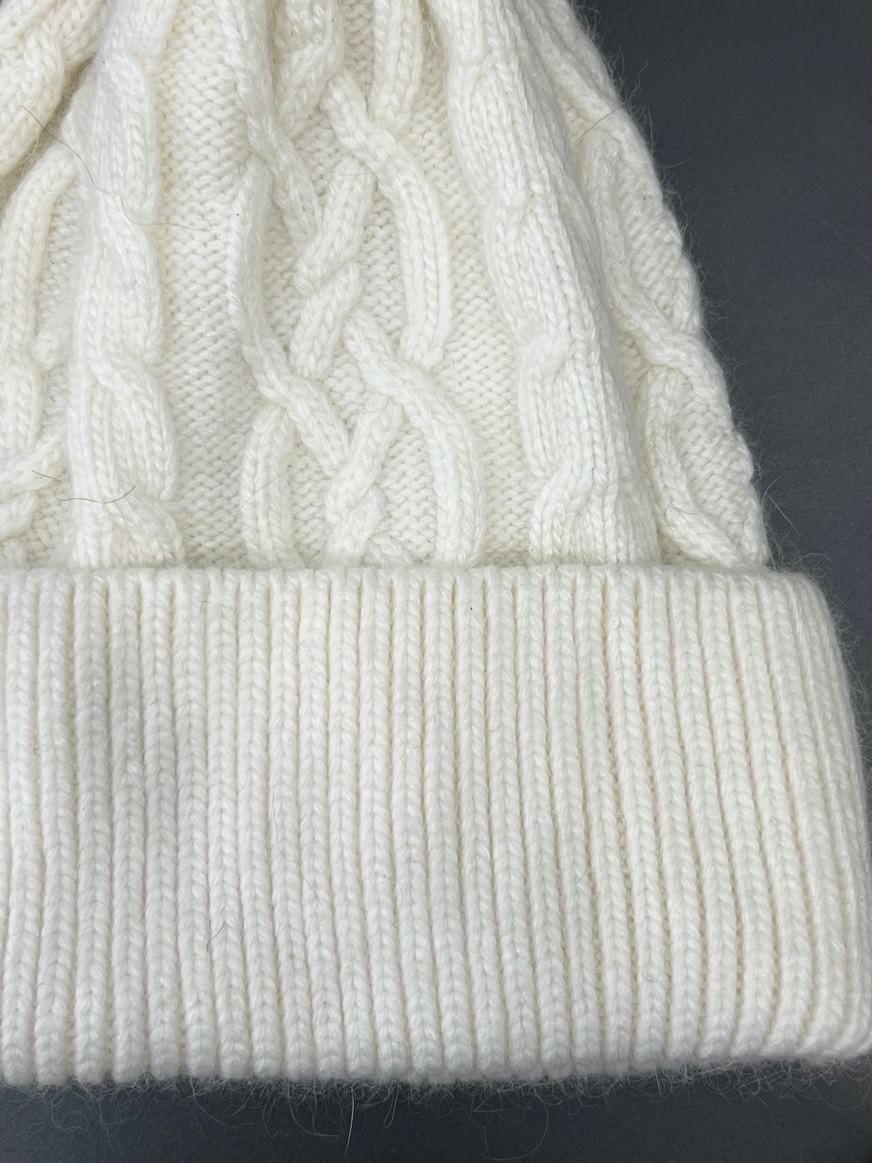 Olivia Cable Knitted beanie in Winter white