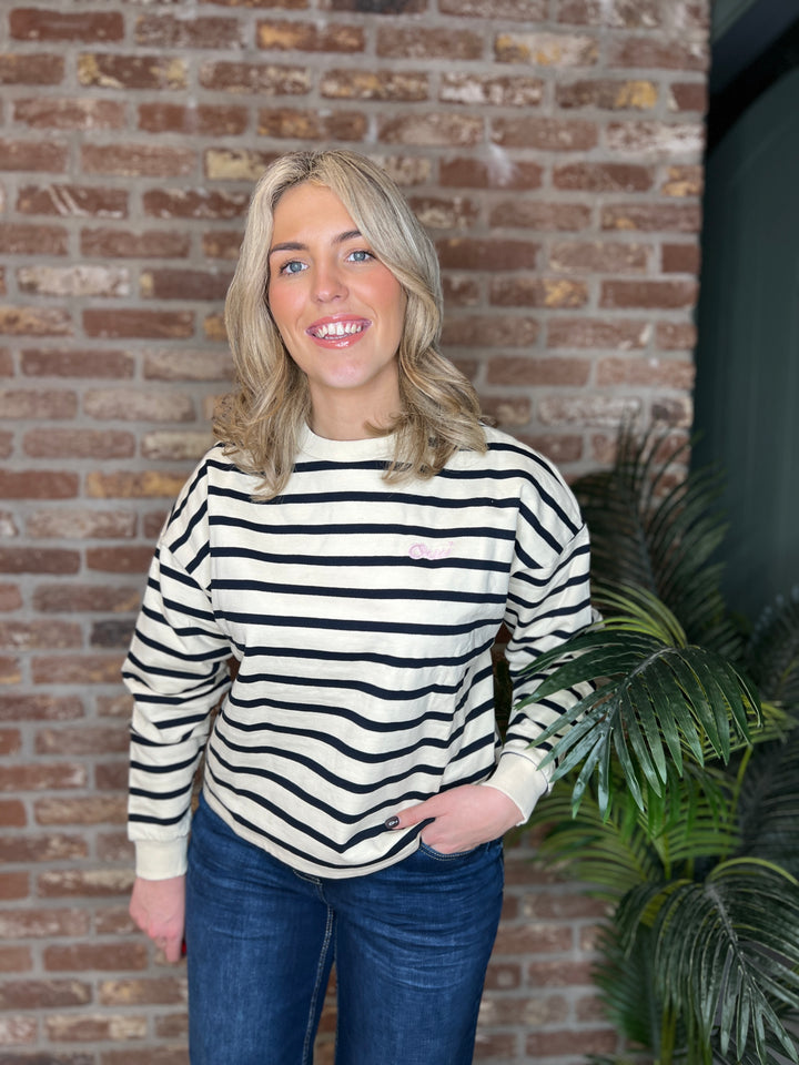 Saint Tropez Striped Sweatshirt In Off white & Navy