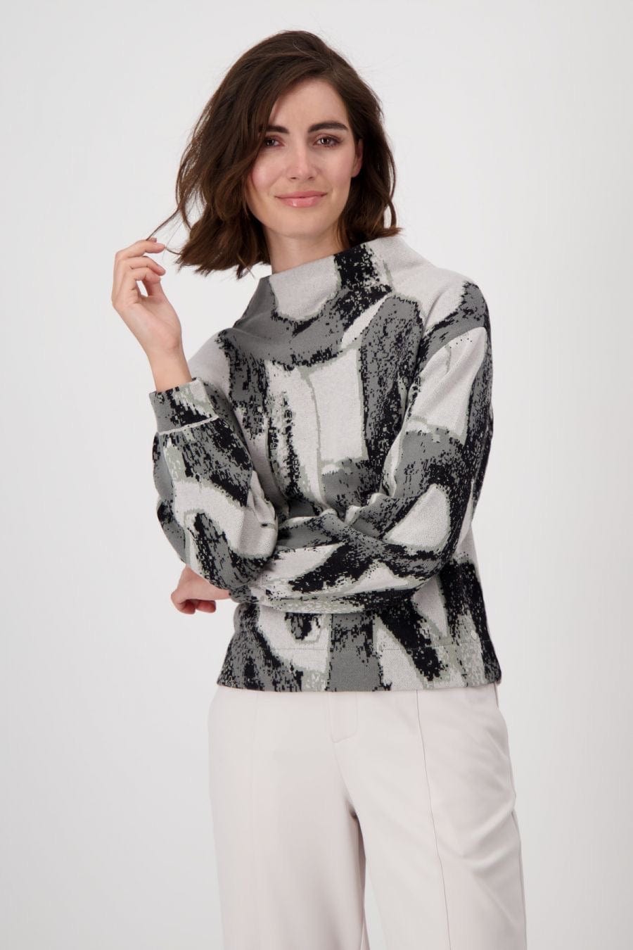 Monari Jacquard Pullover In Khaki Mix