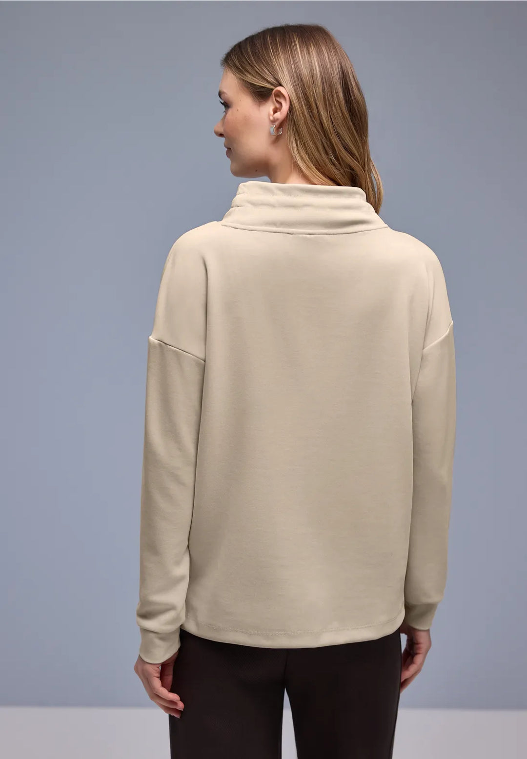 Street One silk look sweatshirt In Cotton Beige