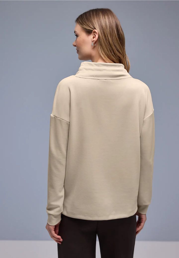 Street One silk look sweatshirt In Cotton Beige