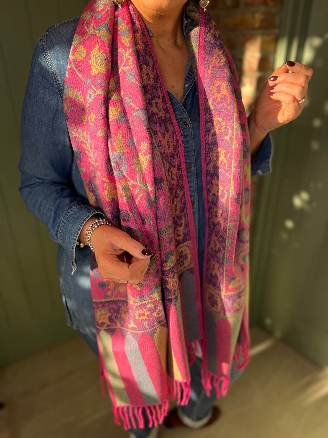 Sophie Flower Print Scarf In Fuchsia Multi