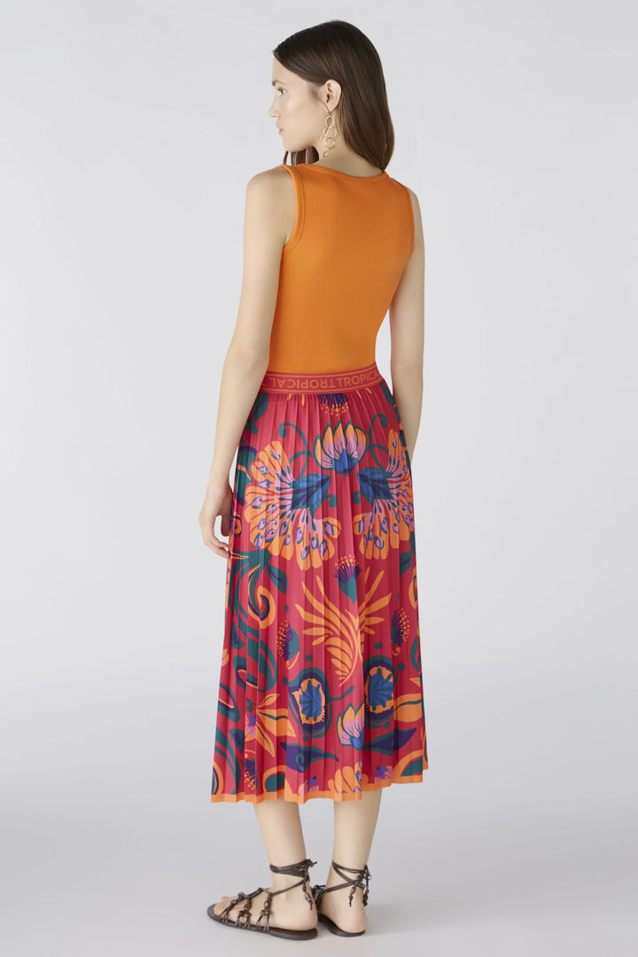 Oui Midi Silky Touch Skirt In Pink & Orange