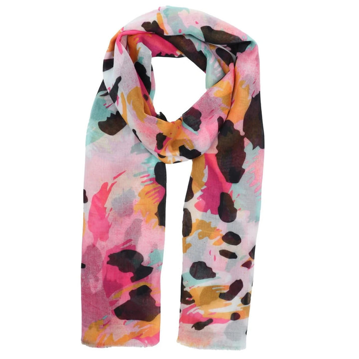 Polly Splashes Print Scarf In Hot Pink