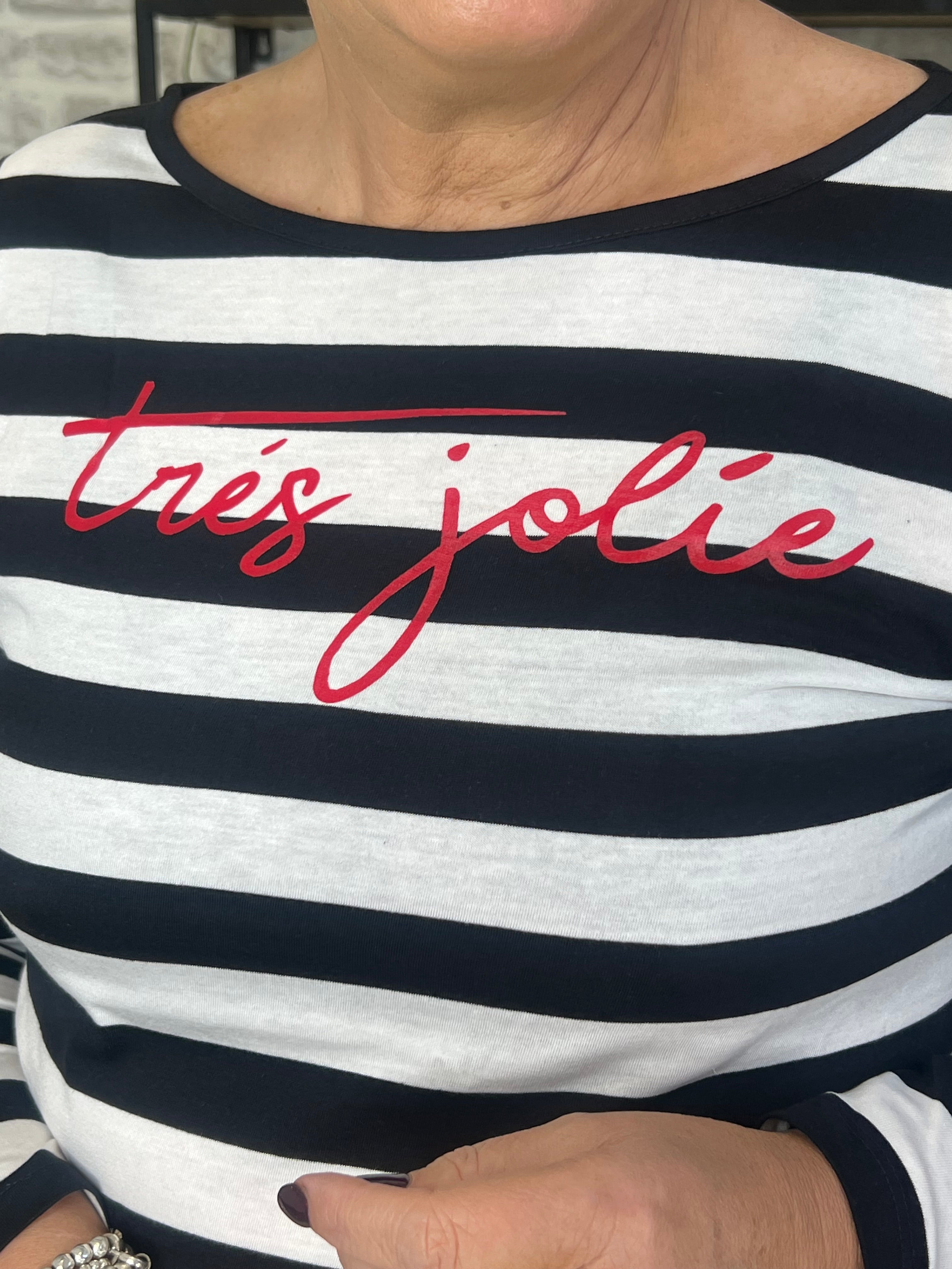 Monari Striped Top With Script In Black