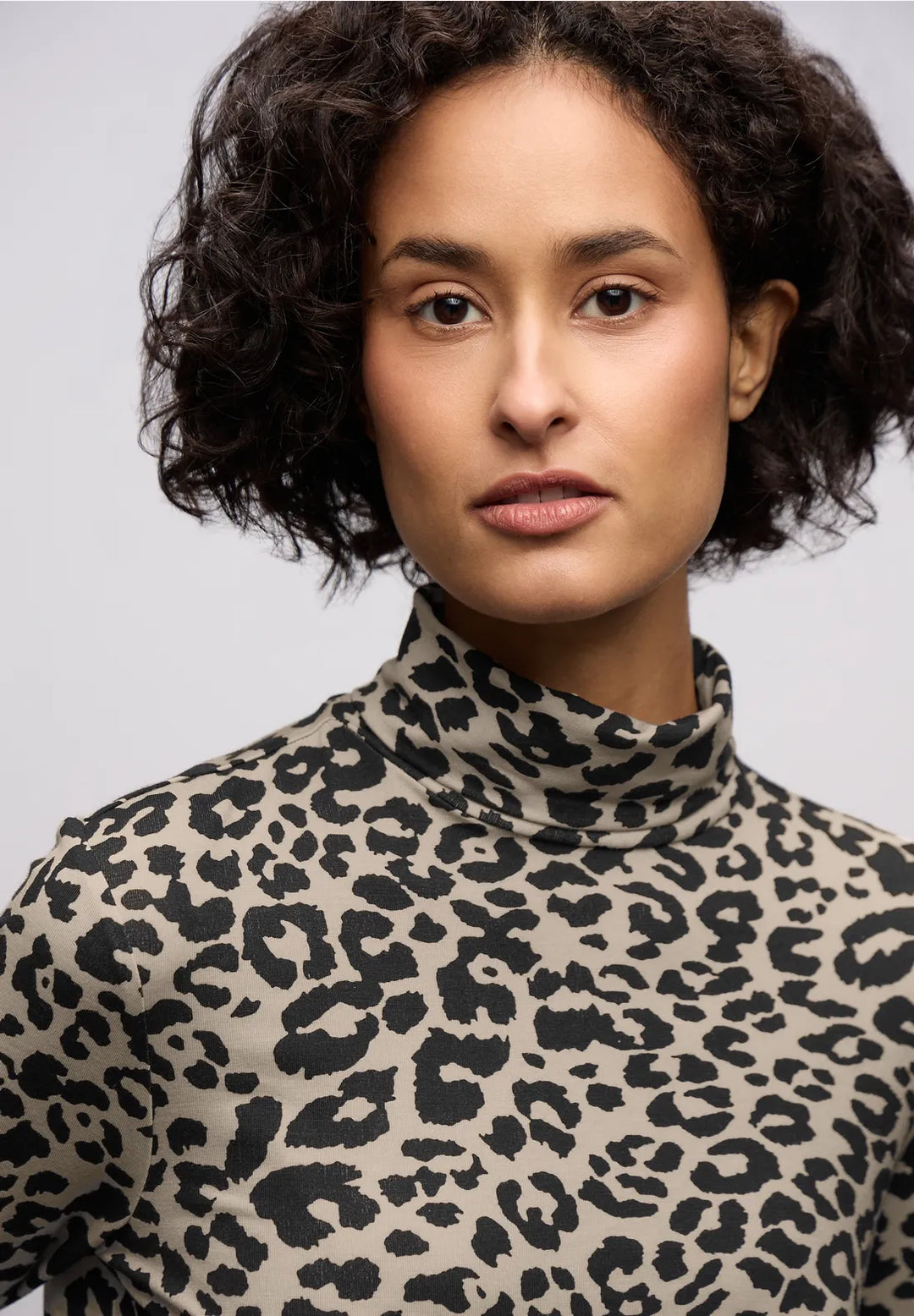 Street One Leopard Roll Neck Top In Soft Beige