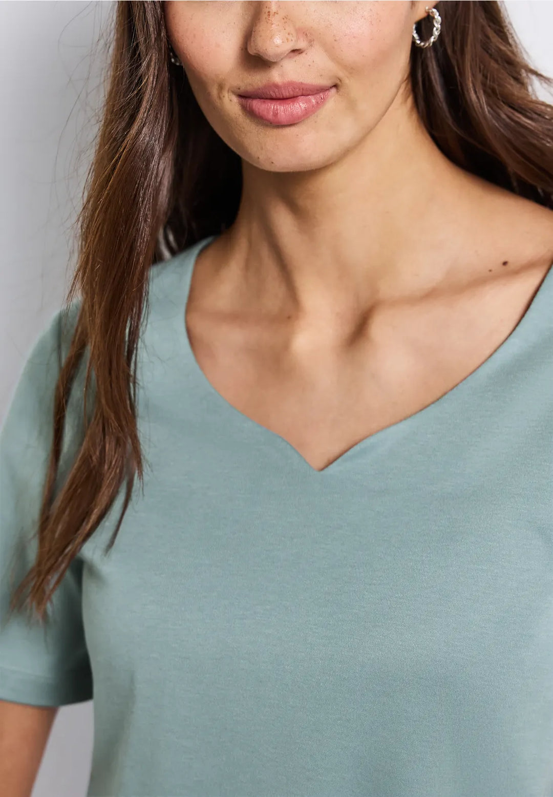 Street One Heart Neckline Top In Arona Blue