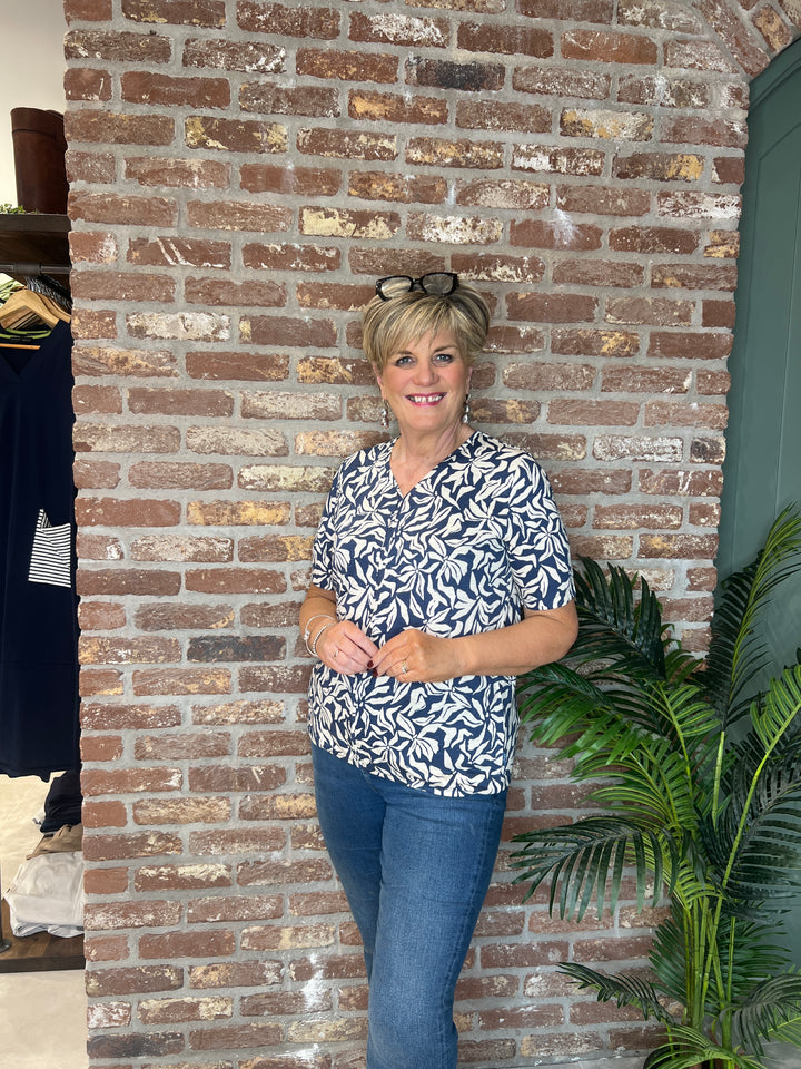 Cecil Multi v-neck Top In sporty denim