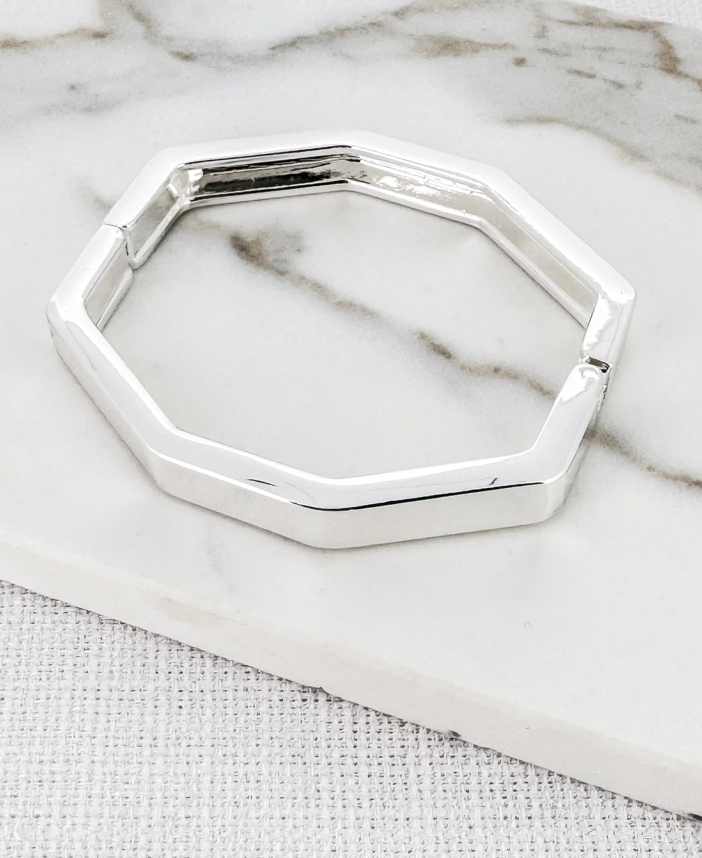 Envy Hinged Hexagonal Bangle in Silver