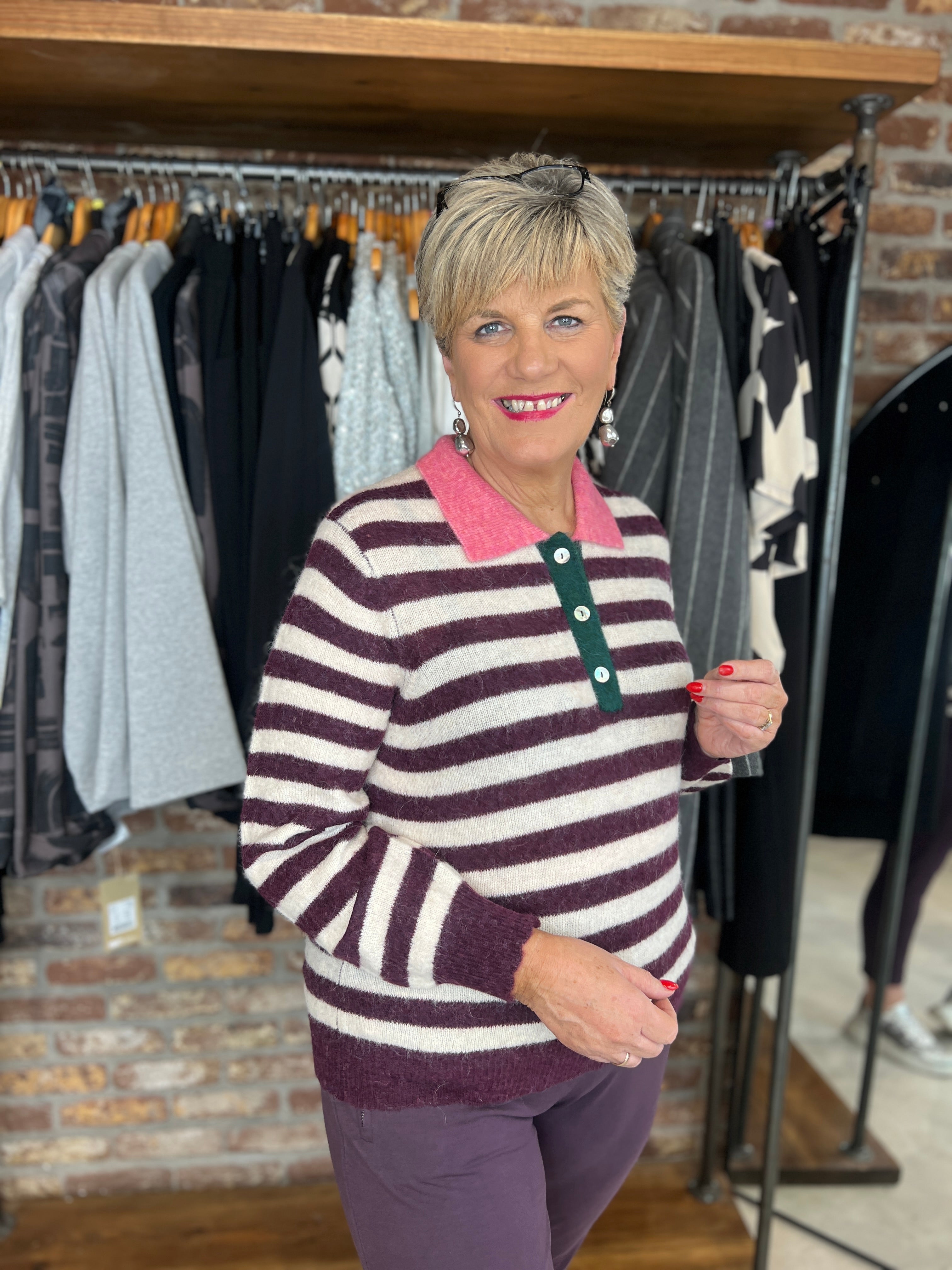 Nümph Niciara Striped Pullover In Wine