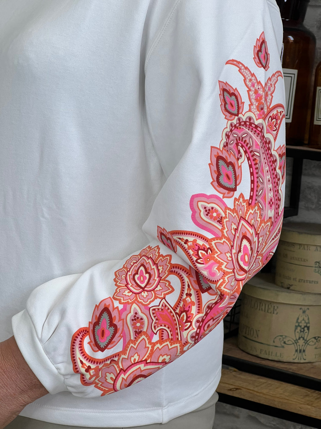 Monari Sweatshirt With Mandala Sleeve In Off White