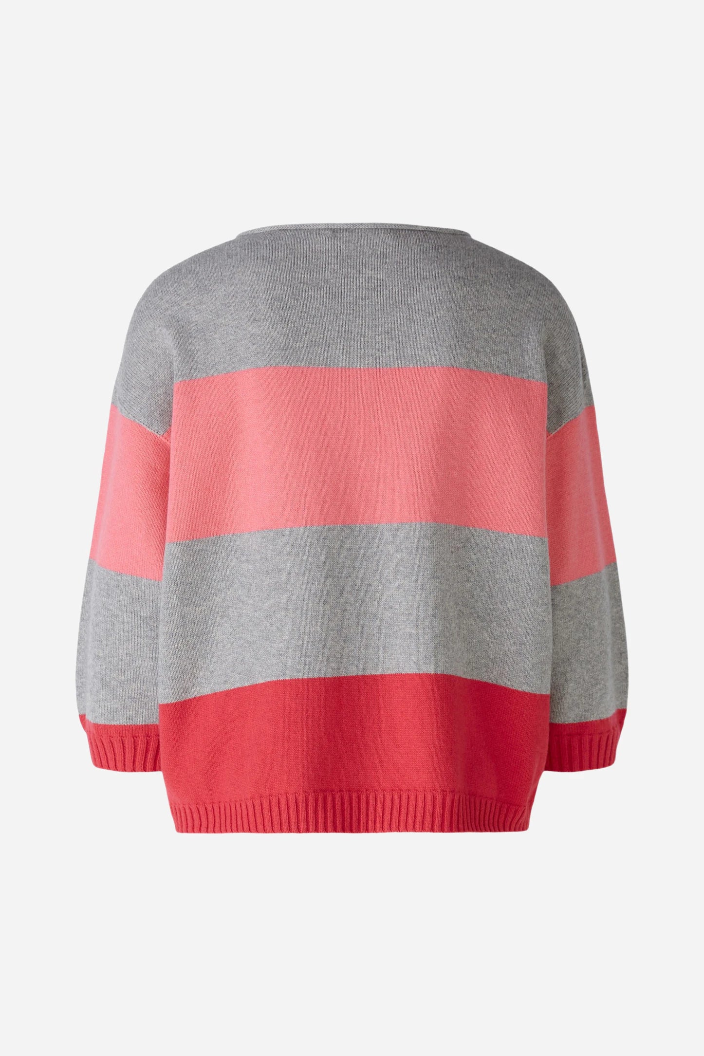 Oui Striped Jumper In Grey & Pink