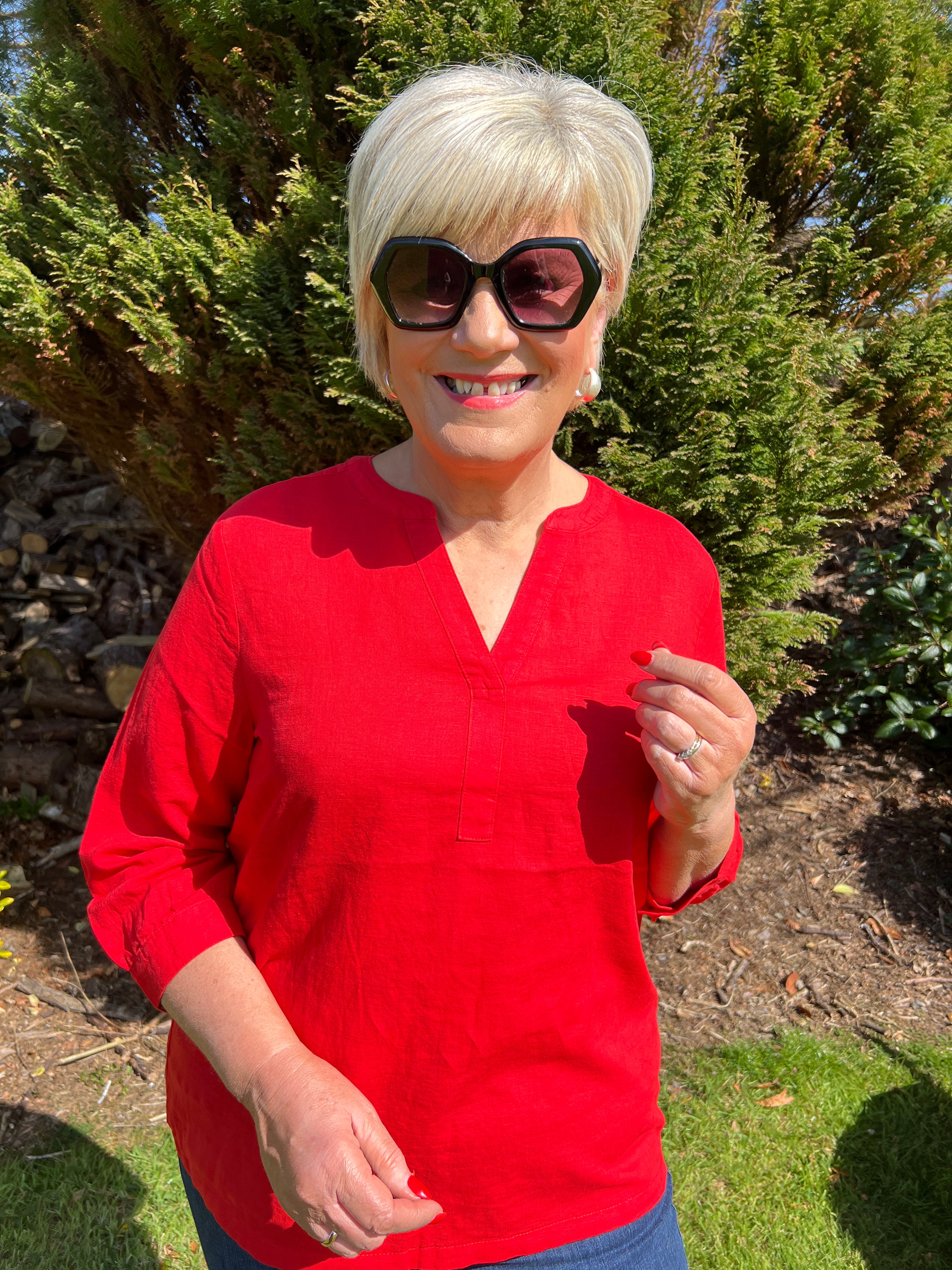 Street One Split Neck Blouse In Glory Red
