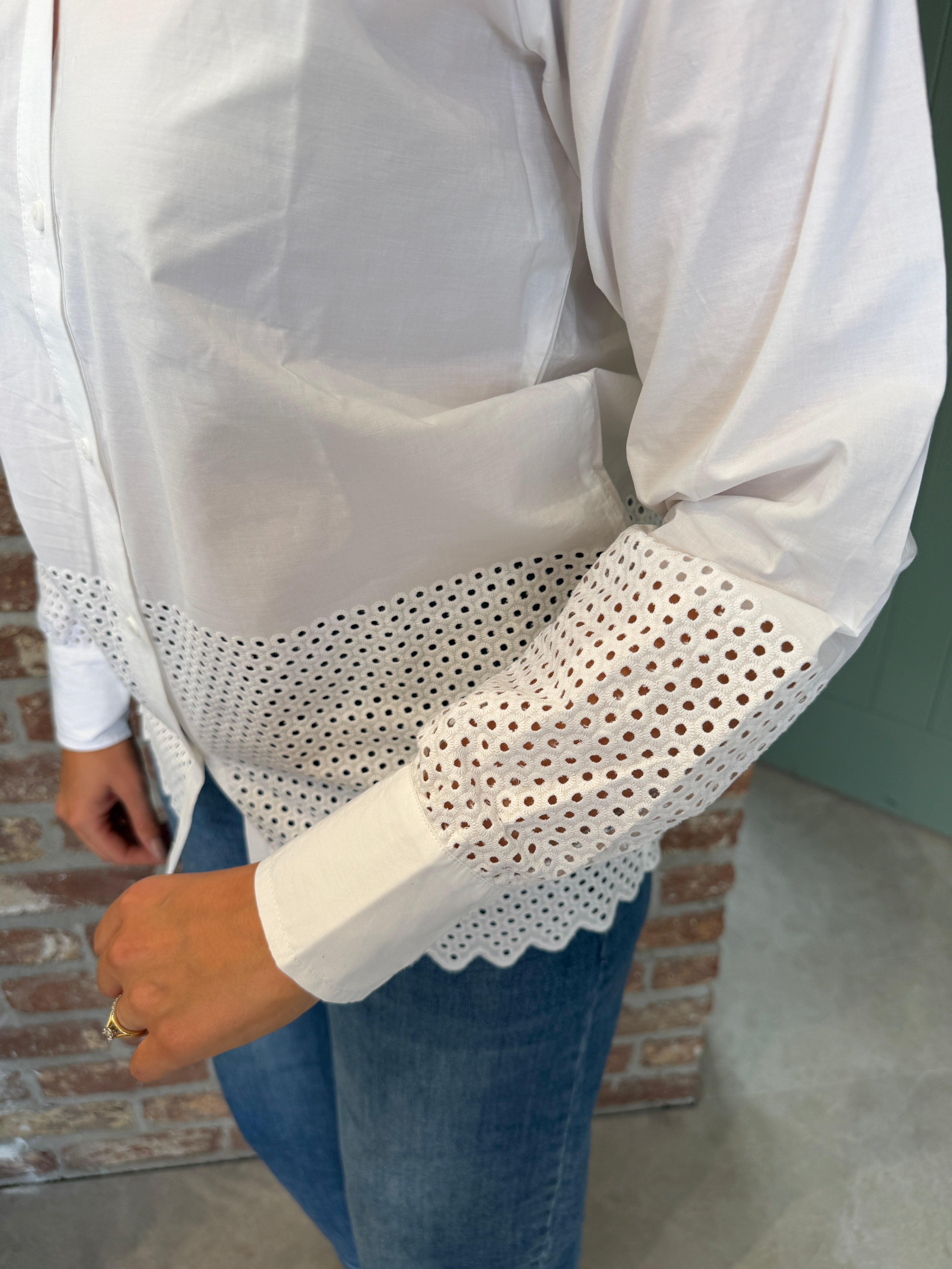 Hakima open work shirt in white