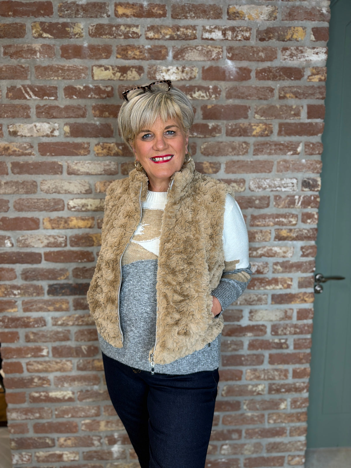 Faux fur waistcoat in brown sugar