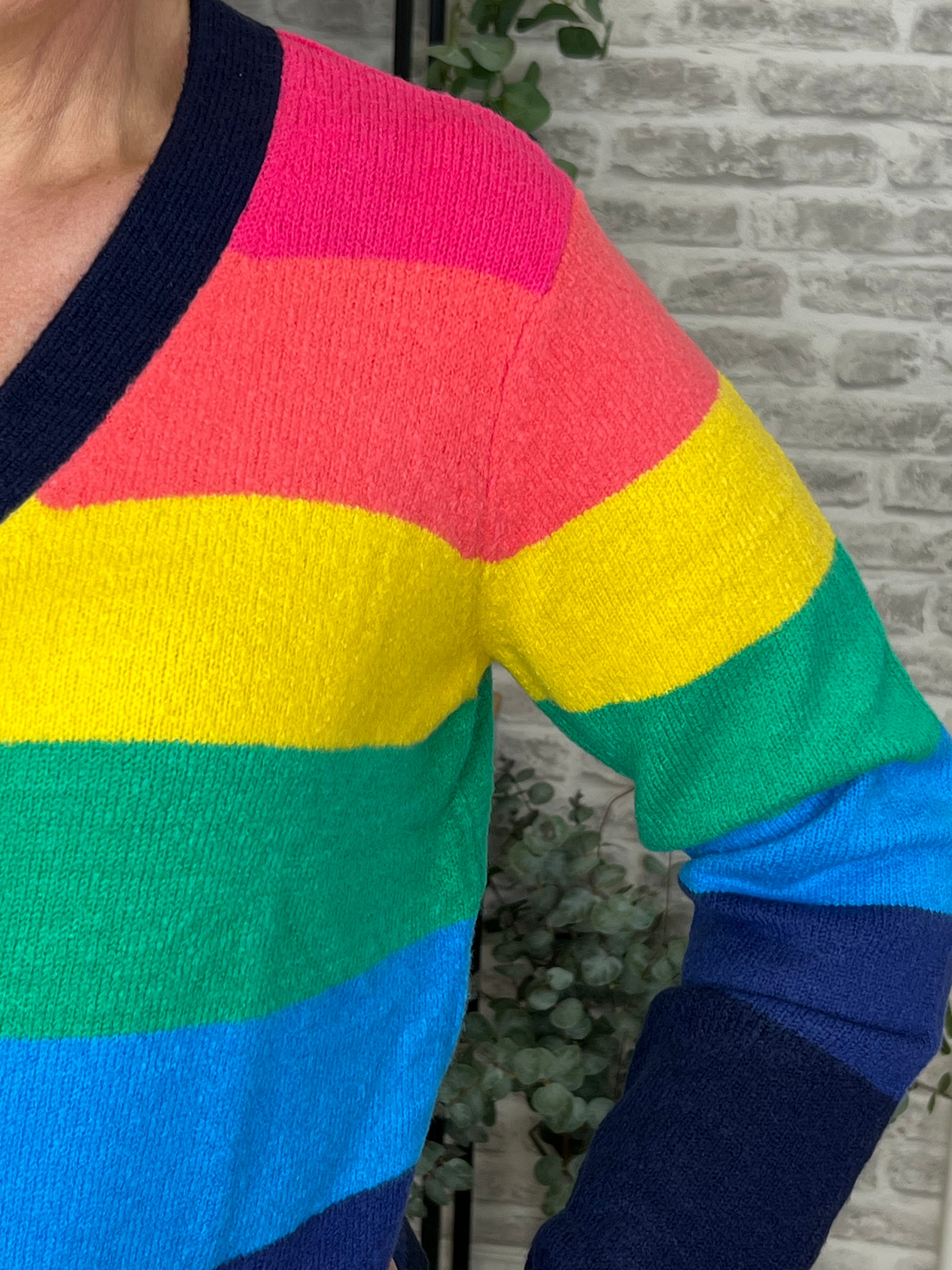 Sugarhill Brighton Izzy Rainbow Stripes Cardigan In Multi