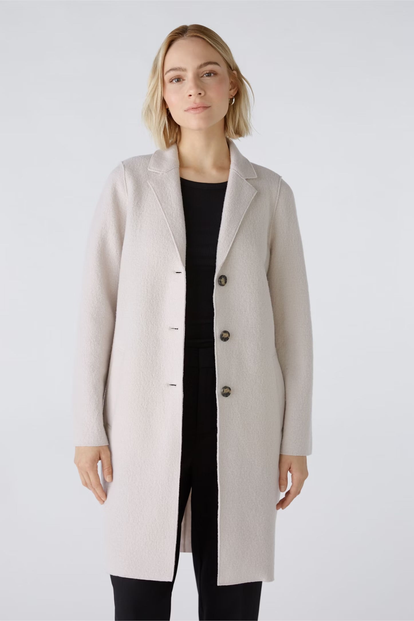 Oui Mayson Boiled Wool Coat In Stone